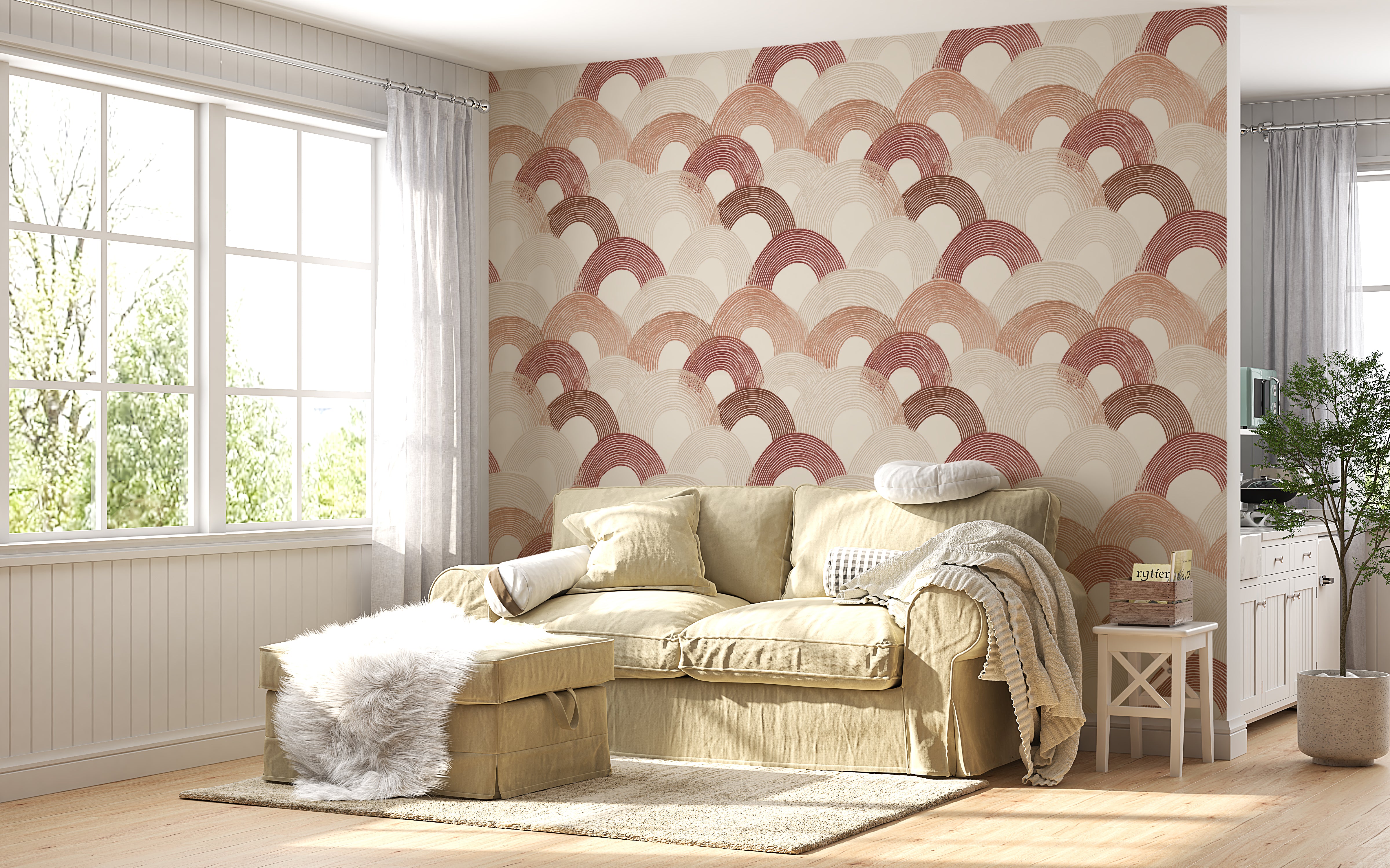 Geometric semicircle terracotta wallpaper for interiors