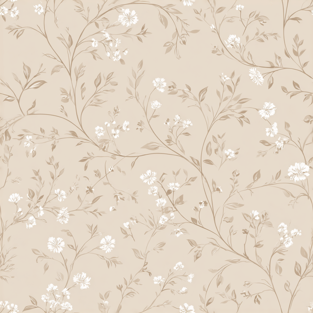Beige Floral Wallpaper | Delicate White Flower Vine Pattern, Neutral Botanical Peel and Stick Wallpaper, Vintage Bedroom Decor