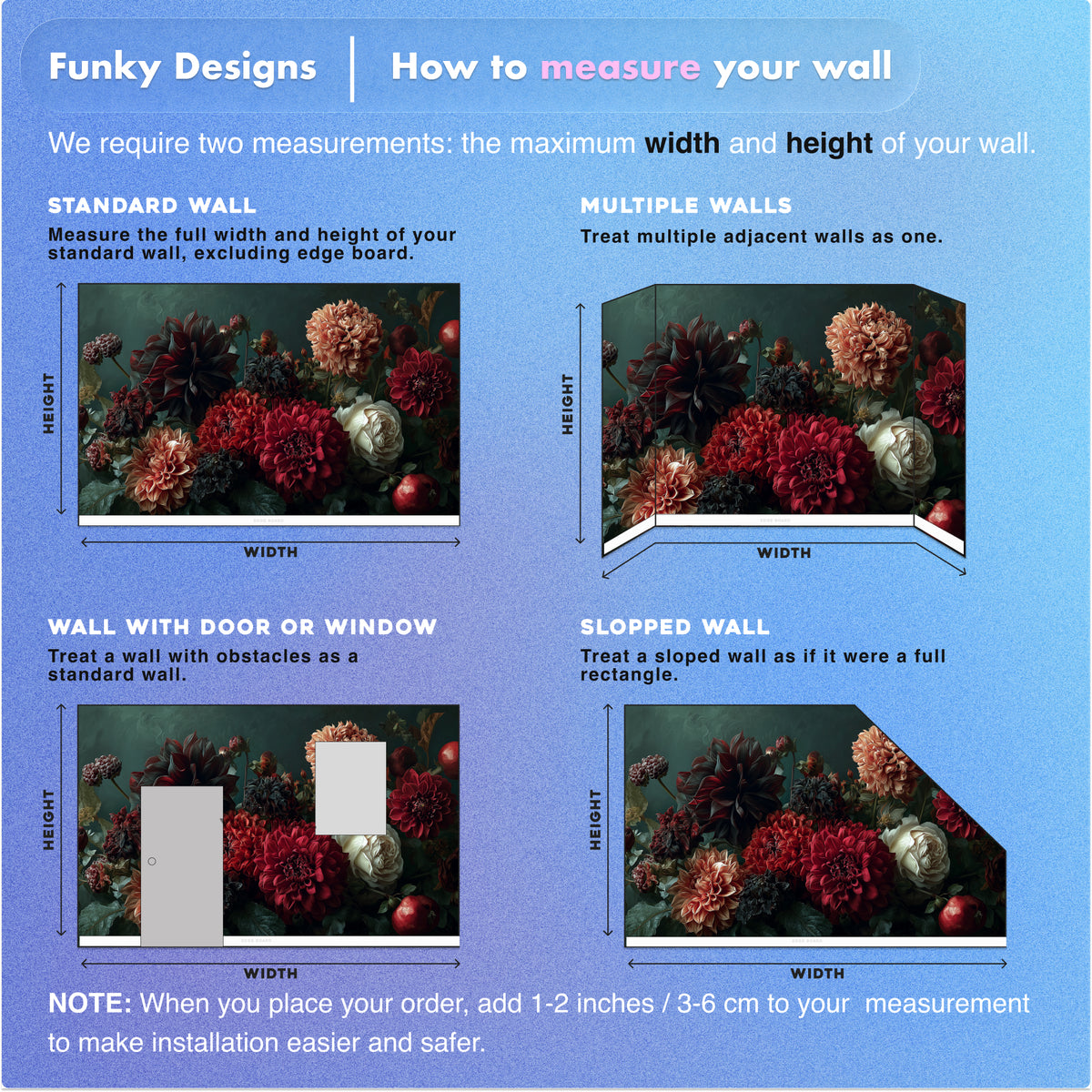 Dark Floral Mural - Dahlia Wall Mural | Moody Floral - Burgundy Red Dahlias and Cream Roses Botanical Peel and Stick Mural