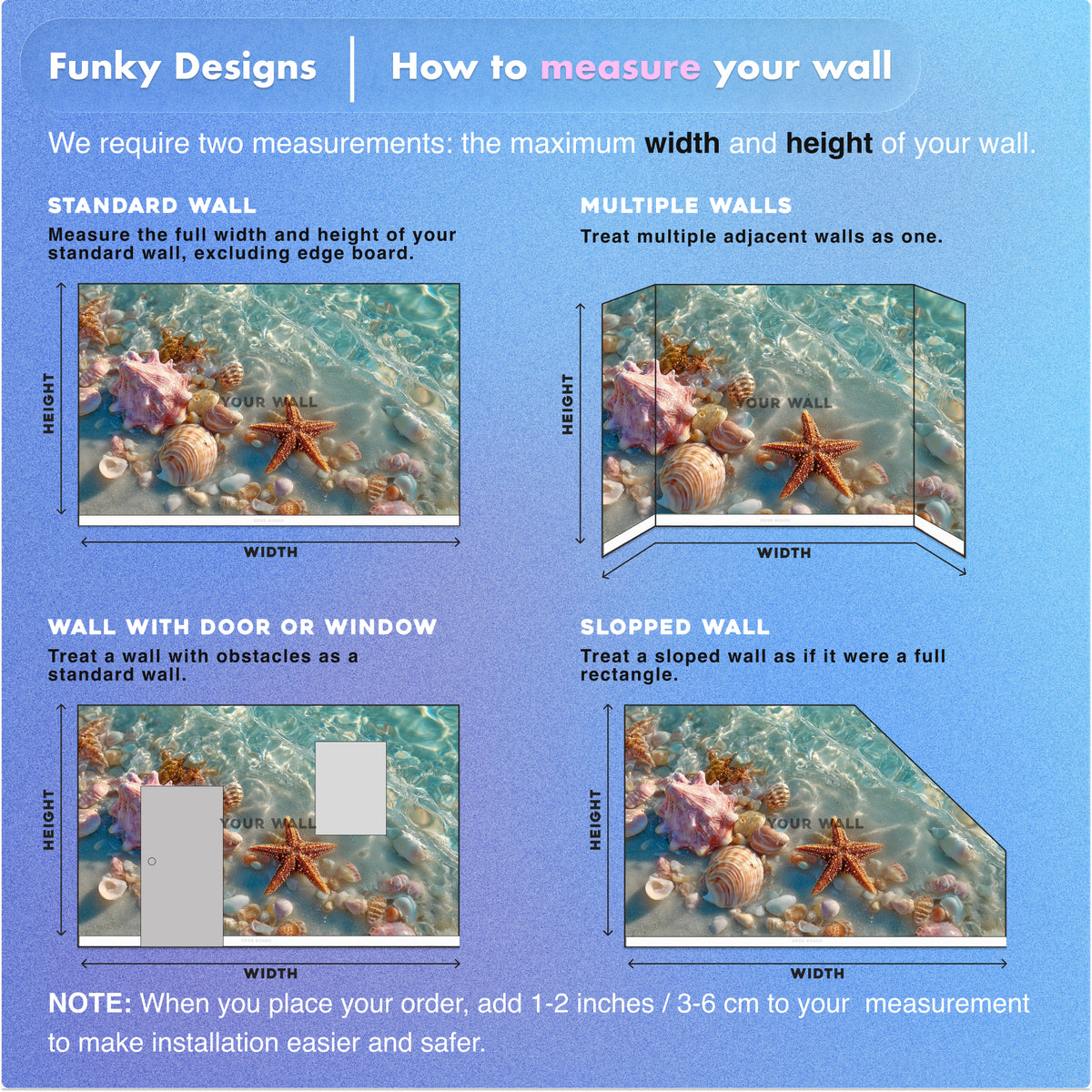 Seashell Wall Mural - Starfish Beach Art | Coastal Bathroom - Ocean Waves, Pink Shells, Sandy Shore, Removable Peel and Stick Beach Decor 2.