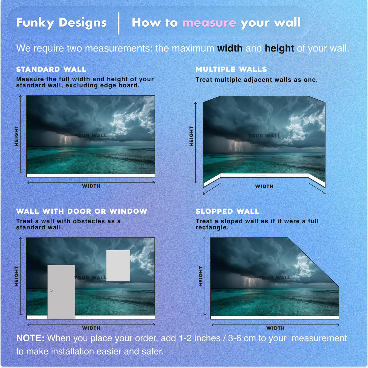 Tropical Storm Wall Mural | Lightning Over Turquoise Ocean, Moody Coastal Peel and Stick Mural, Dramatic Beach Wall Decor