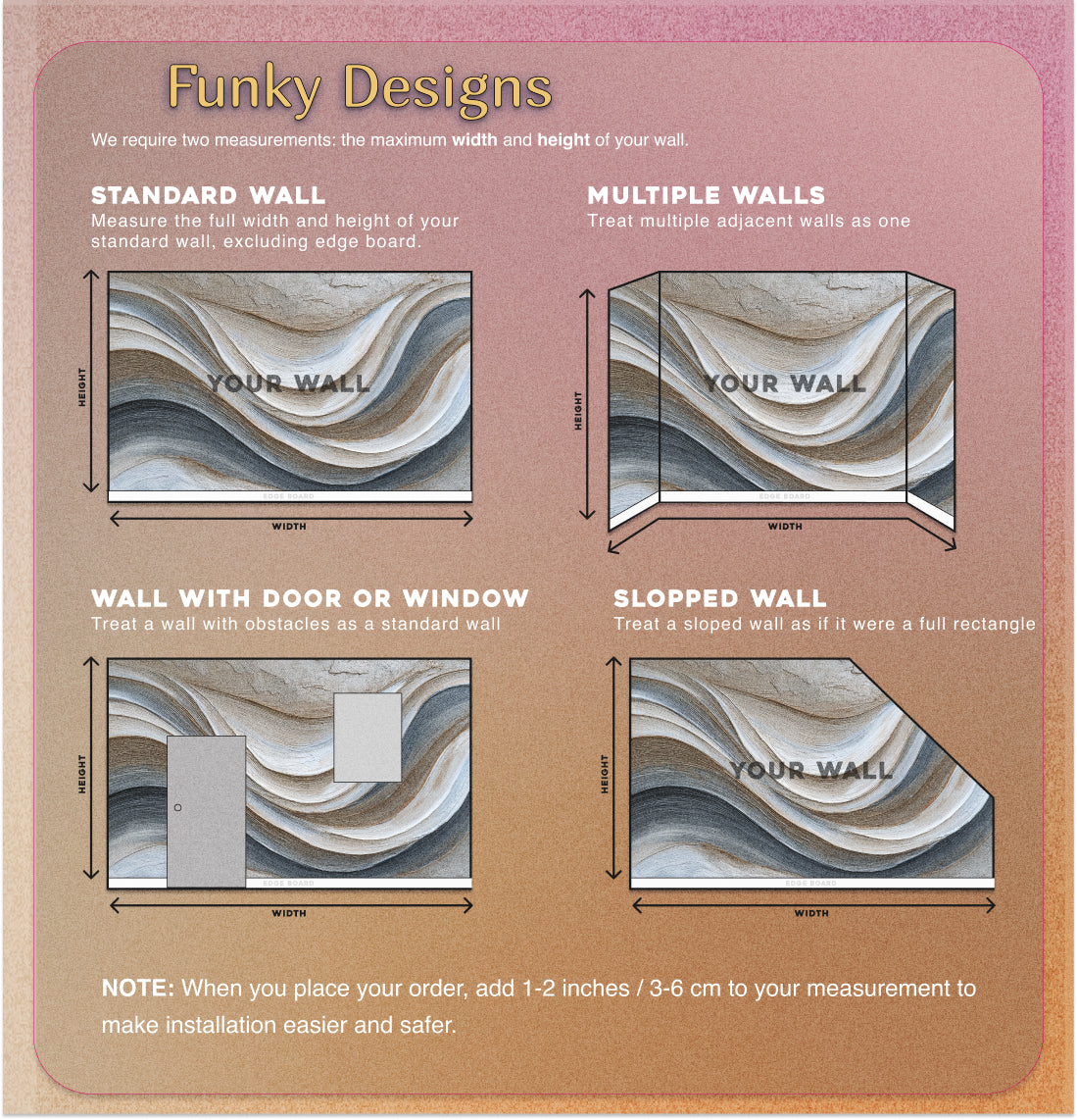 Abstract flowing waves mural in grey beige tones, modern peel and stick wall art with neutral geological-inspired layers