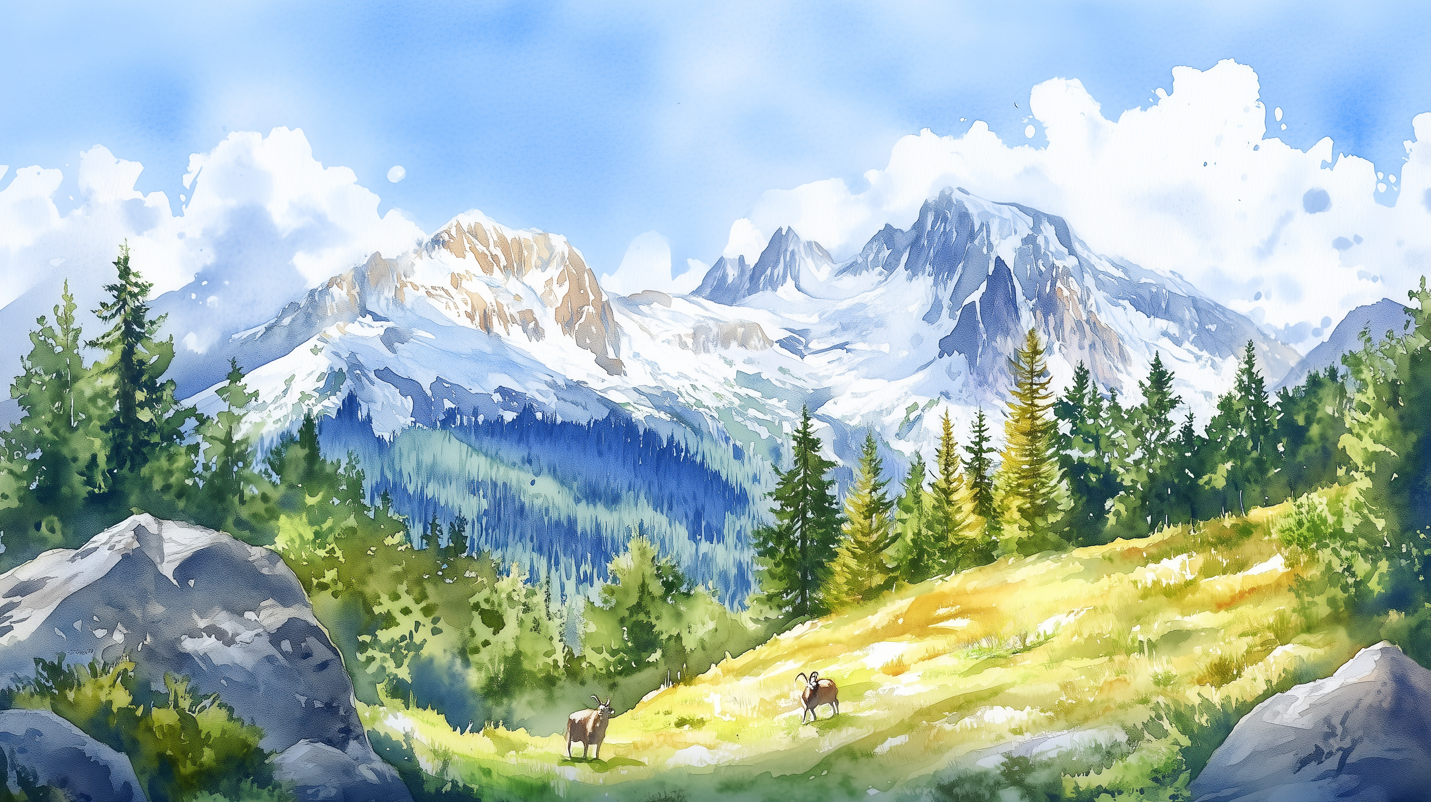 Rocky Mountains Wallpaper, Peel and Stick Snowy Mountain and Green Valley Mural, Colorado Wild Nature Scenic Decor
