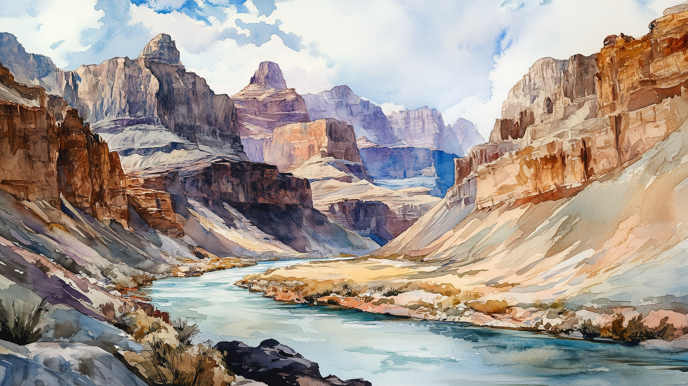 Colorado Canyon River Wall Mural, Peel and Stick Watercolor Canyon Wallpaper, Removable Wild River Accent Wall Art