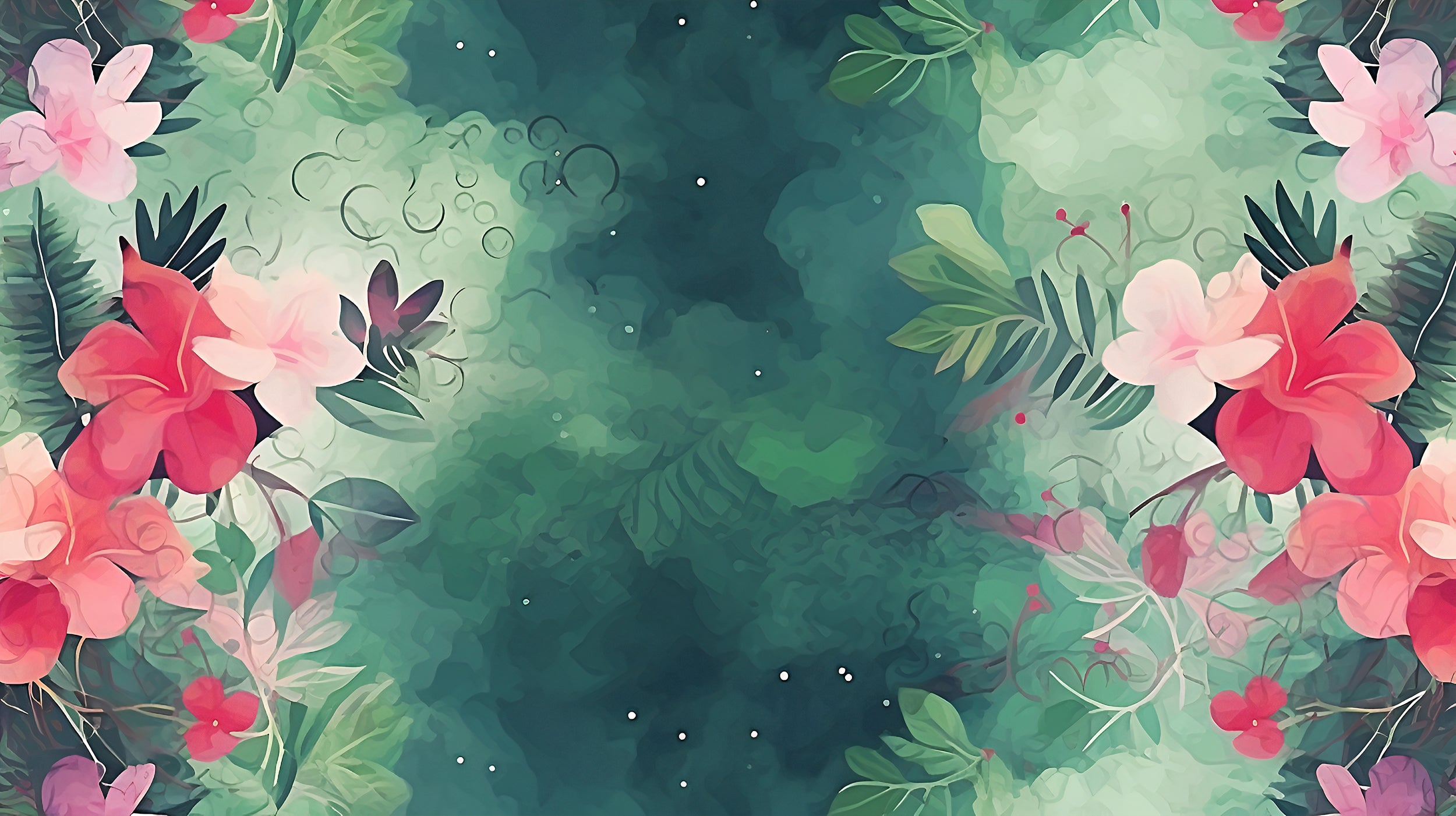 Relaxing Flower Wallpaper Design in Green and Pink