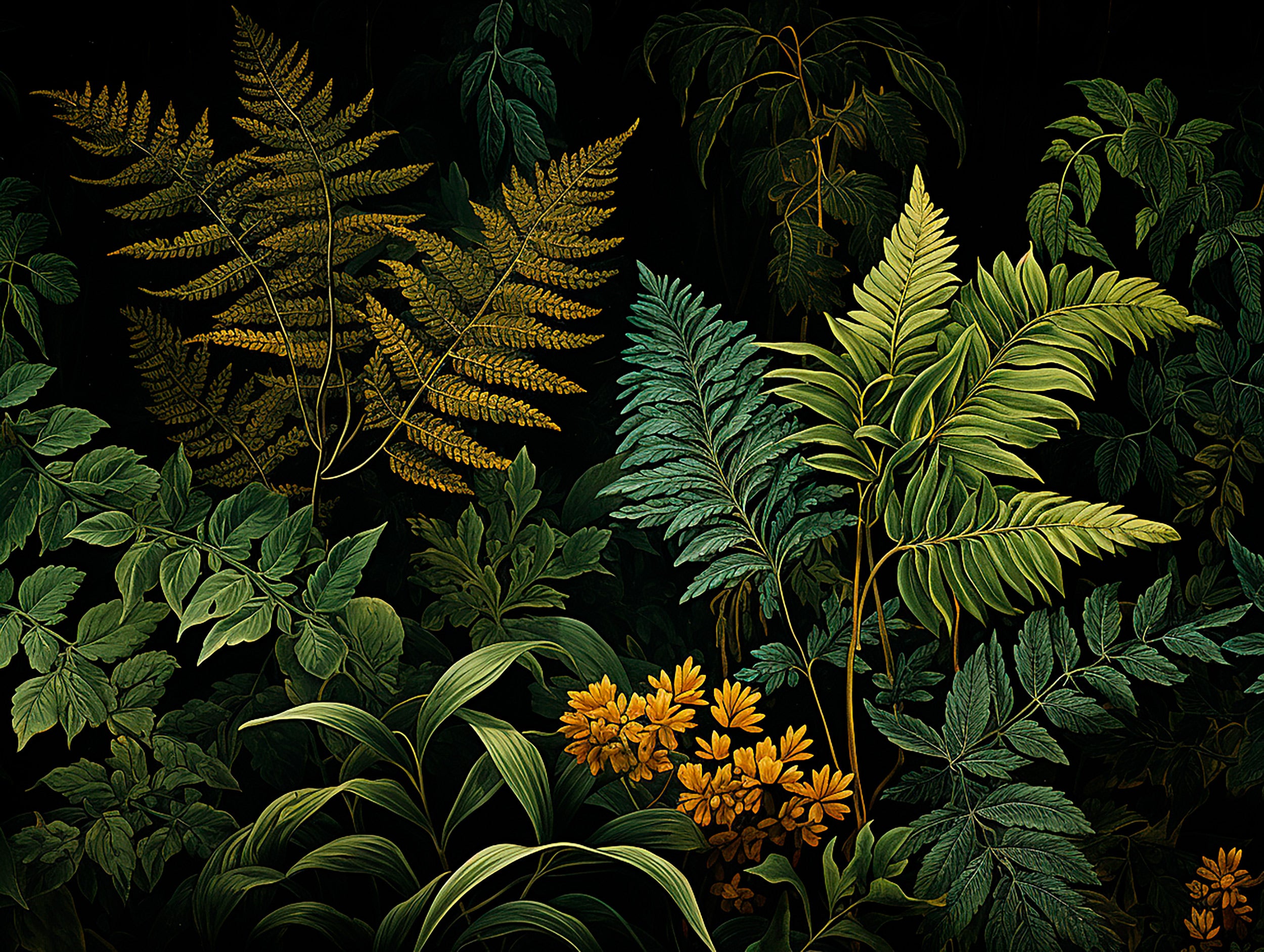 Botanical Wall Paint Featuring Rich Dark Green Wallpaper