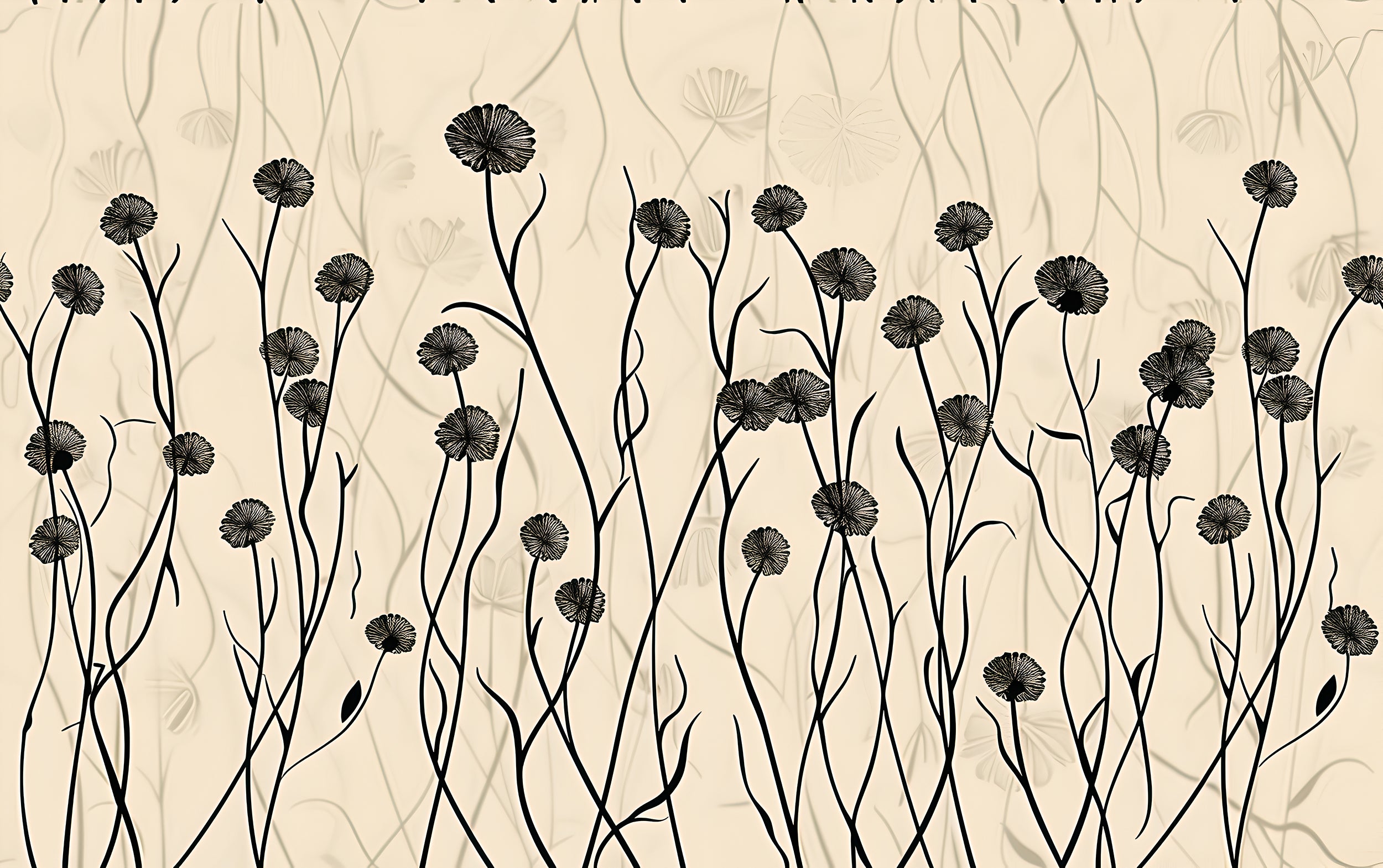 Beige Plants Wall Mural, Light Botanical Wallpaper, Abstract Floral Wall Decal, Peel and Stick Beige Flower Mural, Meadow Flowers Mural