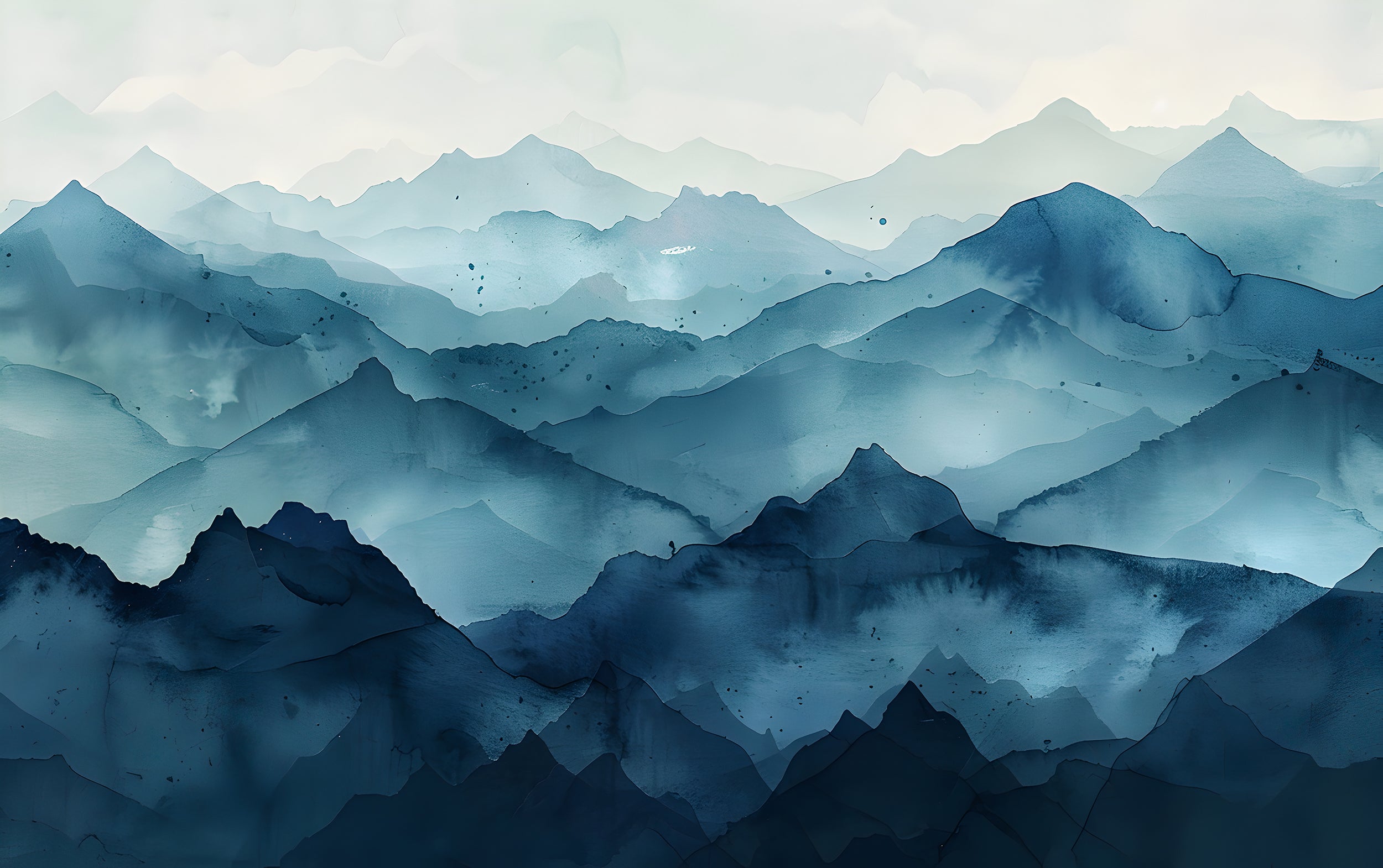 Dark Blue Mountains Mural, Watercolor Mountain Landscape Wallpaper, Peel and Stick Navy Blue Nature Art, Nursery Mountains Wall Decal