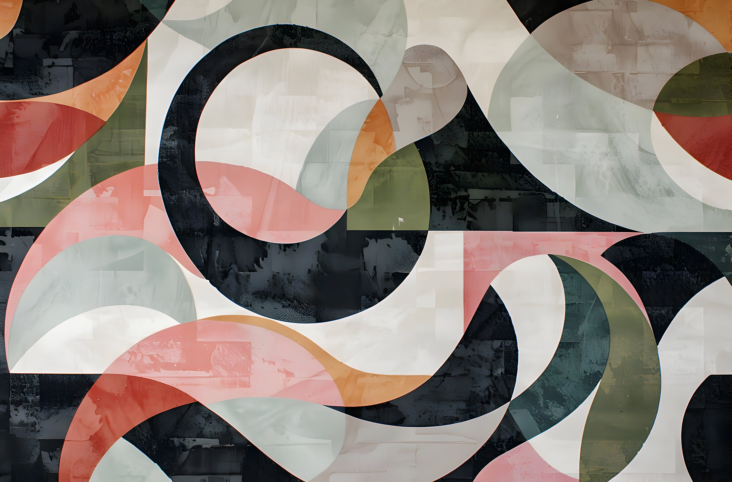 Abstract Geometric Mural, Art Deco Wallpaper, Peel and Sick Modern Mural, Colorful Watercolor Removable Wall Decal
