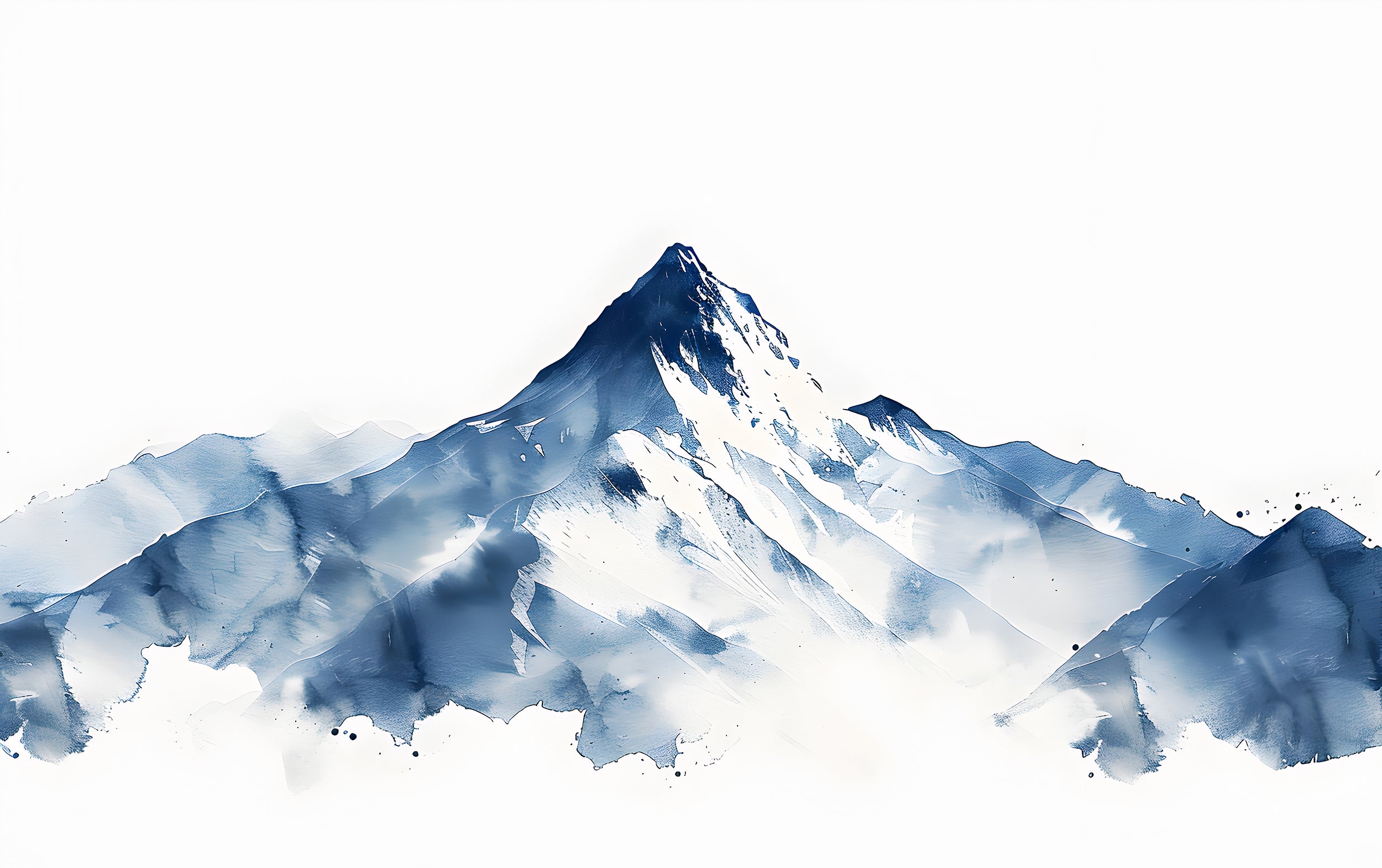 Minimalistic Blue Mountain Mural, Watercolor Snowy Mountains Wallpaper, Cartoon Style Peel and Stick Mountain, Removable Blue and White Landscape