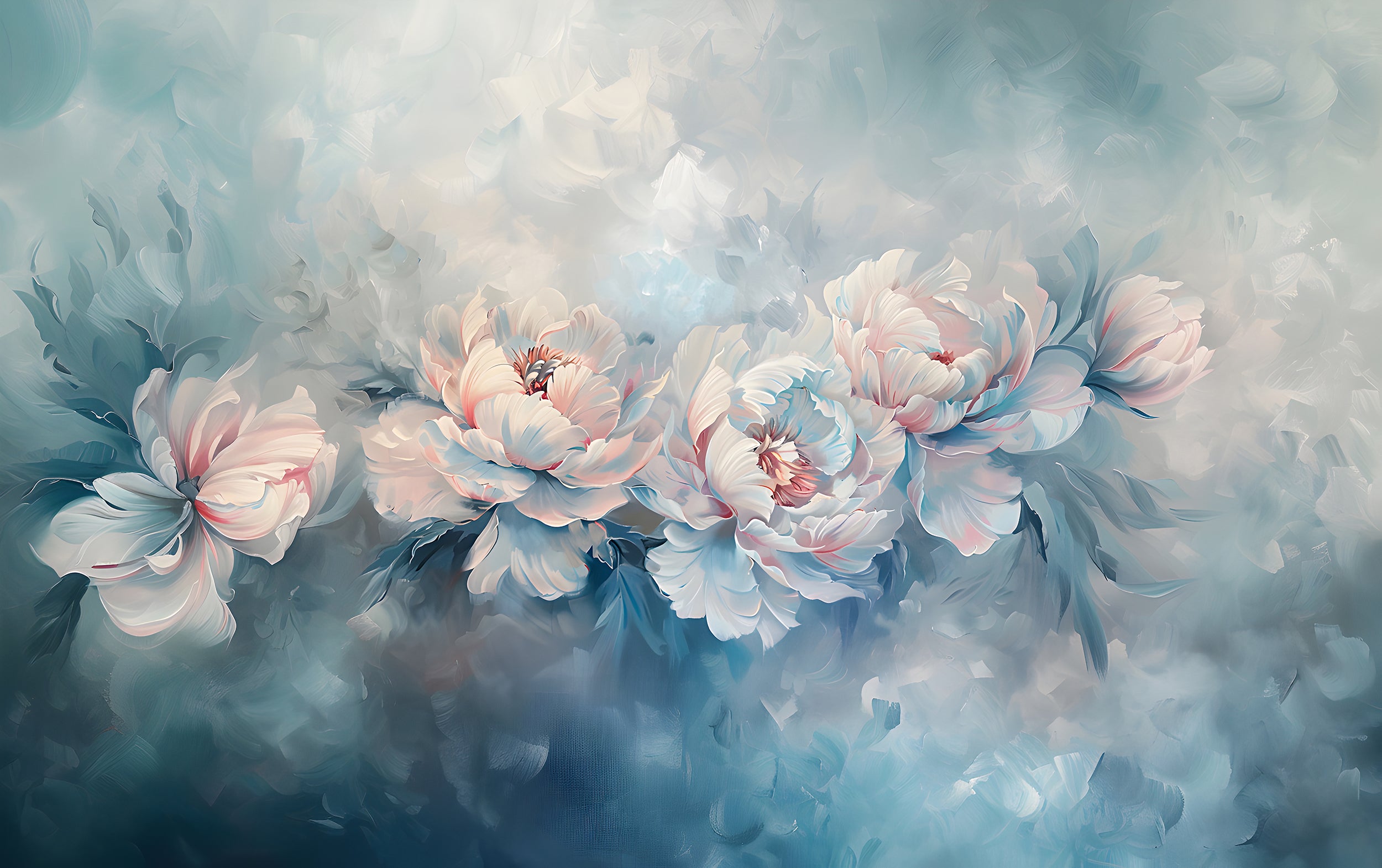 Abstract Floral Blue Mural, Watercolor Peonies Wallpaper, Peel and Stick Botanical Art, Blue Peony Abstract Wall Decal, Removable Flowers PVC free