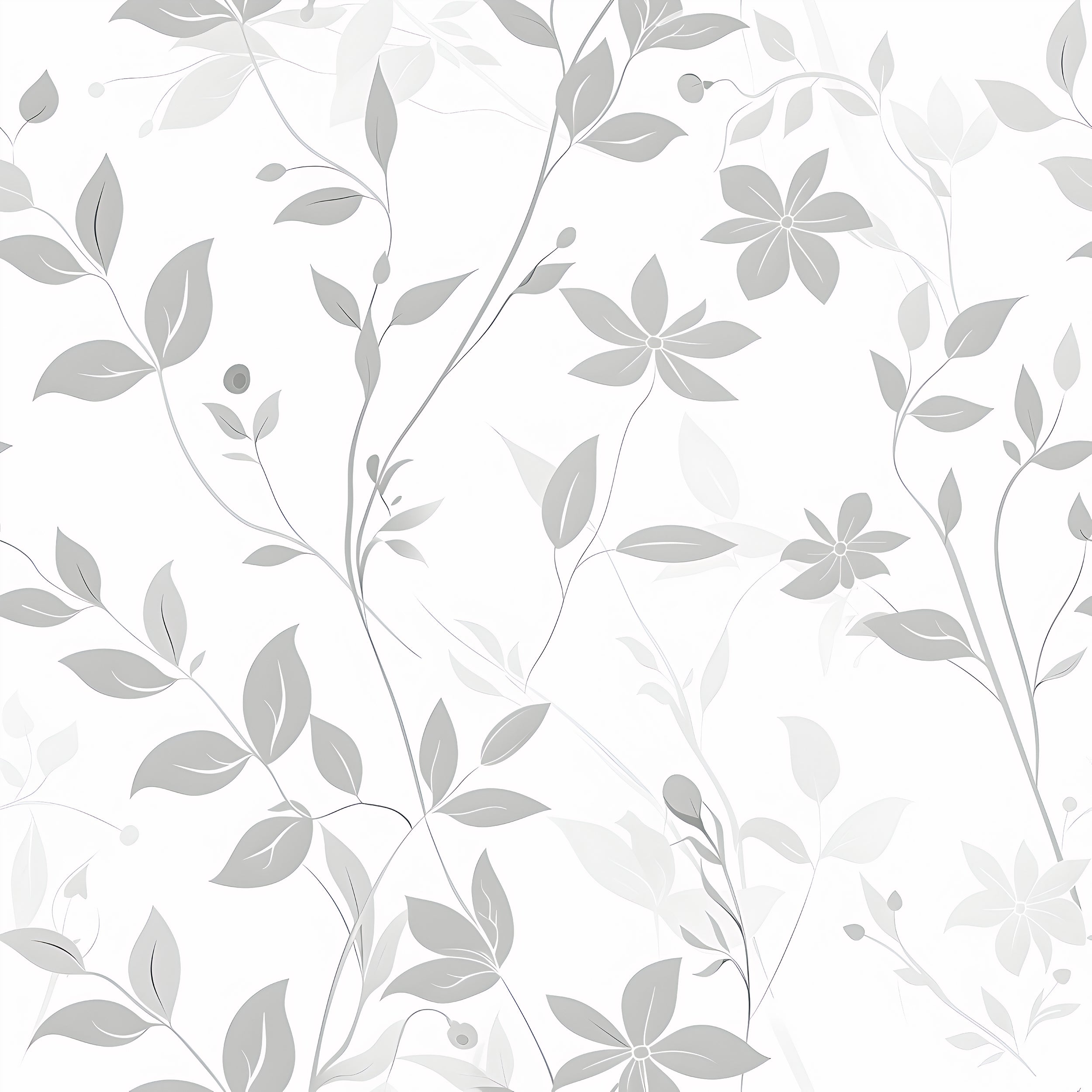 Grey and White Floral Wallpaper, Removable Light Botanical Leaves, Peel and Stick Delicate Tree Flowers Decal, Soft Shades of Grey Floral Pattern