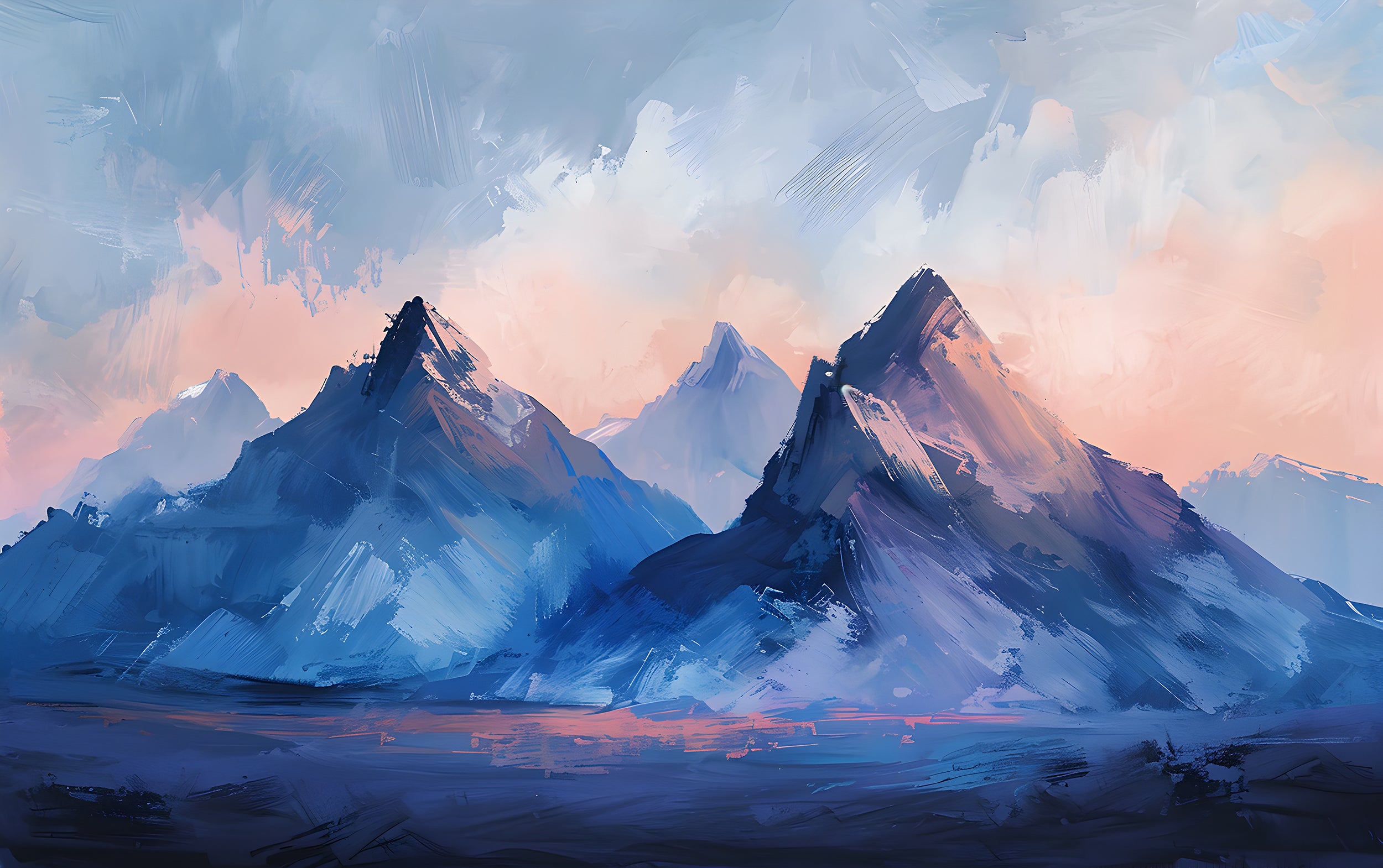 Oil Brushed Style Mountains Mural, Peel and Stick Blue Mountain, Watercolor Abstract Landscape, Nursery Deep Blue Wall Art, PVC free Decal