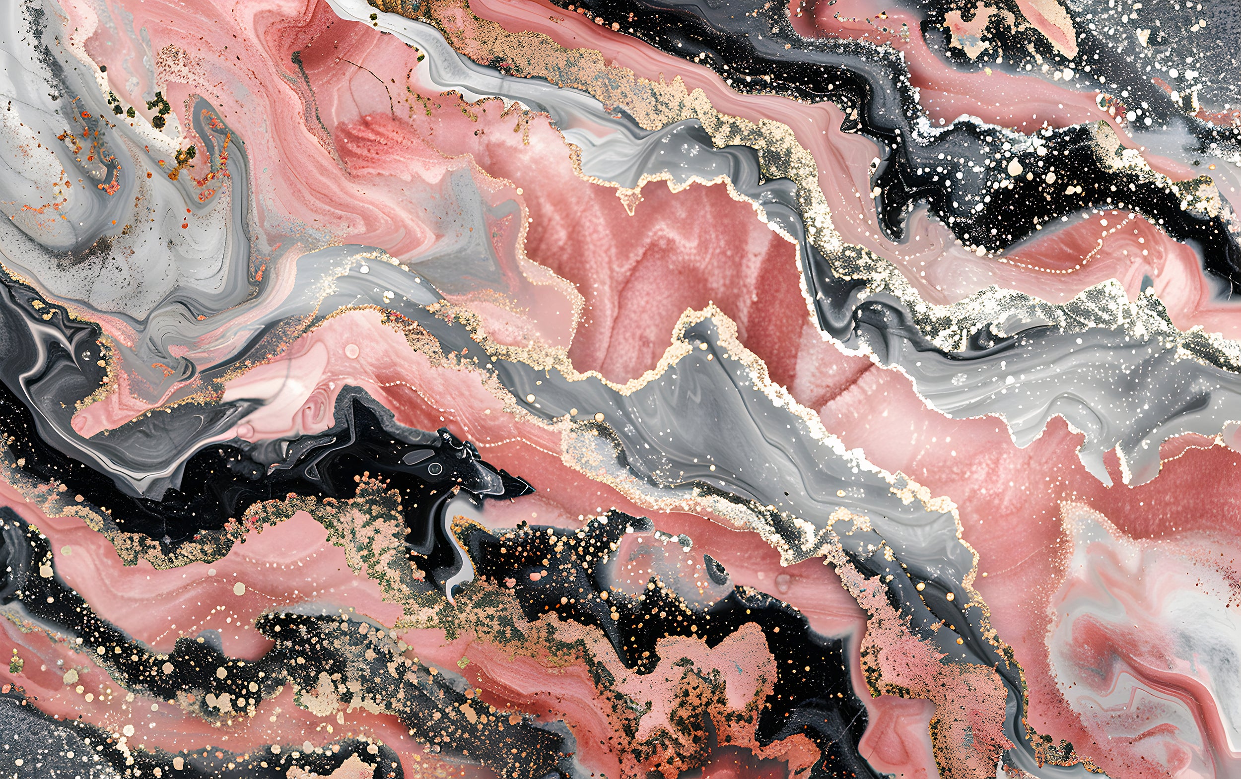 Pink Black Grey and Gold Alcohol Ink Mural, Peel and Stick Marble Texture Wallpaper, Removable Modern Wall Art, Abstract Unique Decor