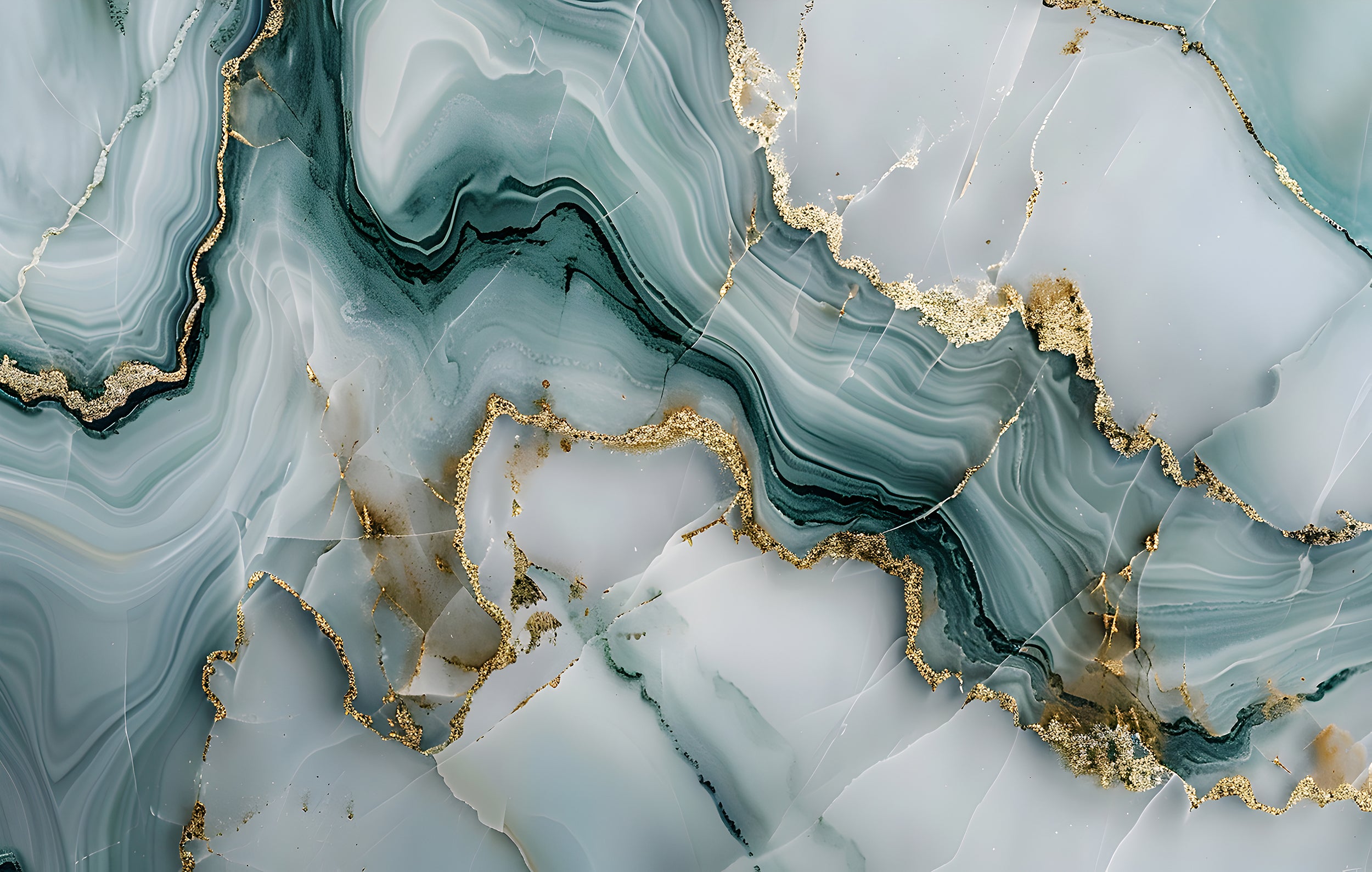 Mint Grey and Gold Alcohol Ink Mural, Peel and Stick Marble Texture Wallpaper, Abstract Green and Grey Stone Wall Decor, Removable Unique Art