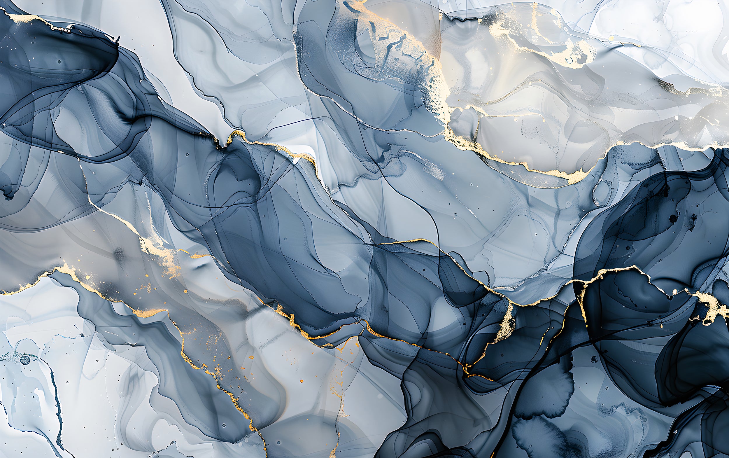 Blue and Gold Alcohol Ink Mural, Marble Wallpaper, Peel and Sick Abstract Watetrcolor, Removable Wallpaper, Modern Luxury Wall Mural