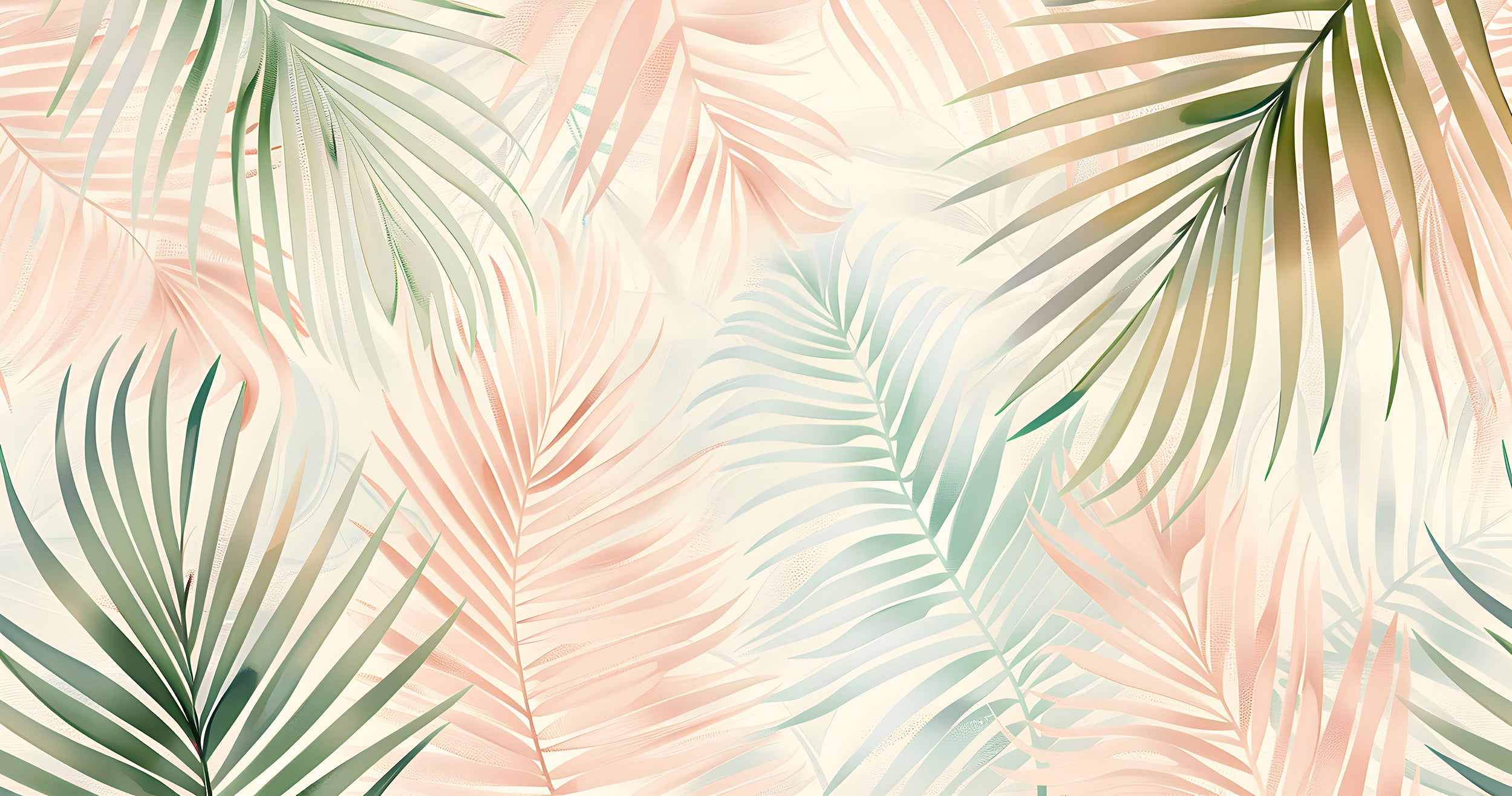 Colorful Palm Leaf Mural, Pastel Colors Tropical Wallpaper, Peel and Stick Nursery Botanical Wall Decal, Custom Size Removable Wall Decor