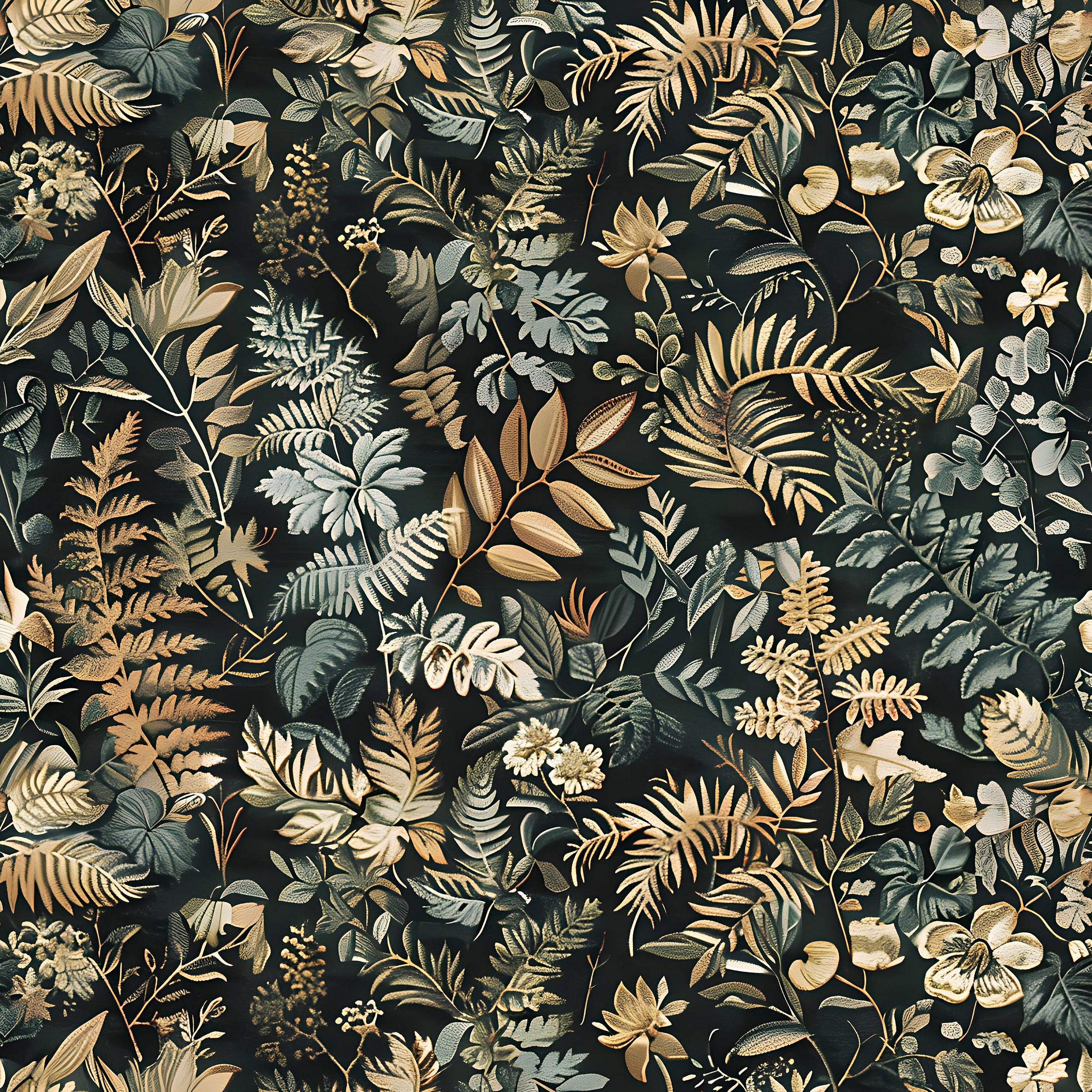 Dark Floral Wallpaper, Peel and Stick Fern Pattern Decal, Wild Flowers and Leaves Wall Decor, Removable Dark Botanical Forest Flower Wallpaper