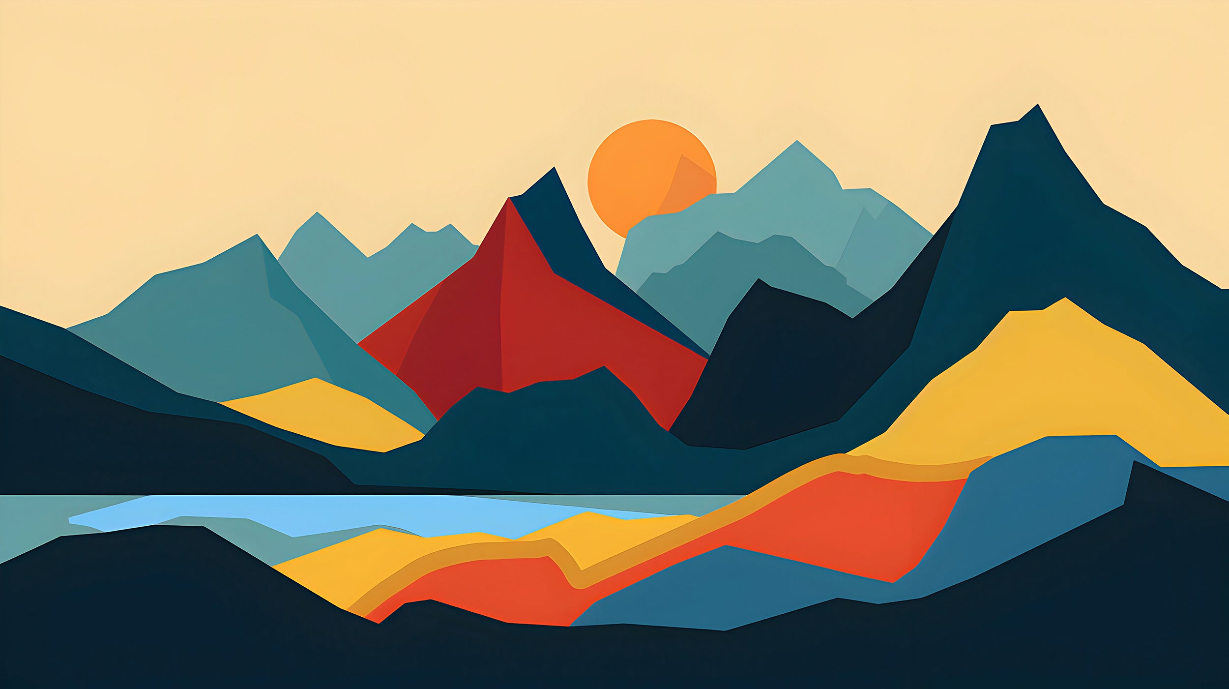 Colorful Cartoon Style Mountains Mural, Simple and Minimalistic Landscape Wallpaper, Peel and Stick Nursery Kids Room Abstract Nature Art Decal