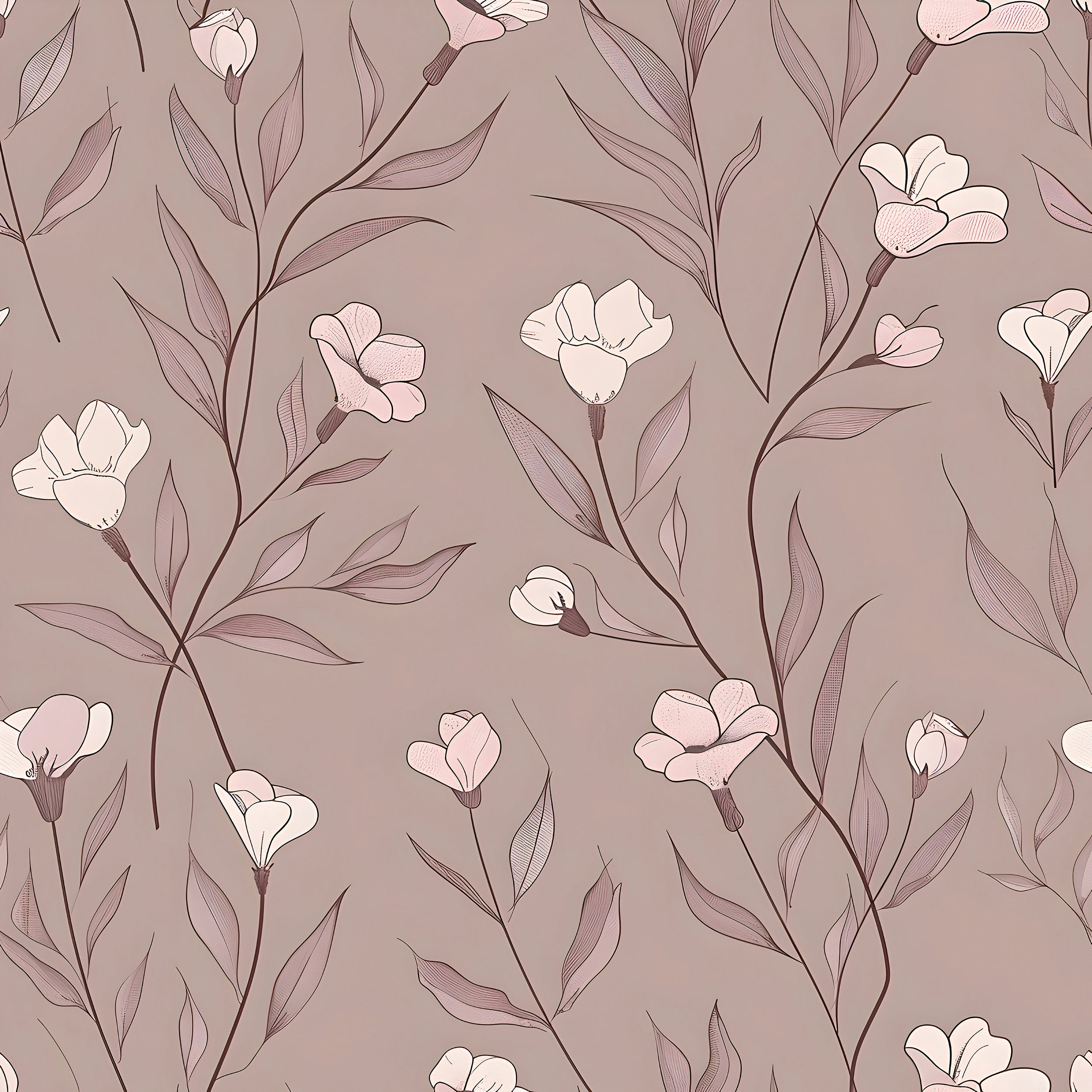 Minimalistic Dusty Rose Floral Wallpaper, Self-adhesive Meadow Flowers Wallpaper, Removable Pastel Pink and White Botanical Wall Decor
