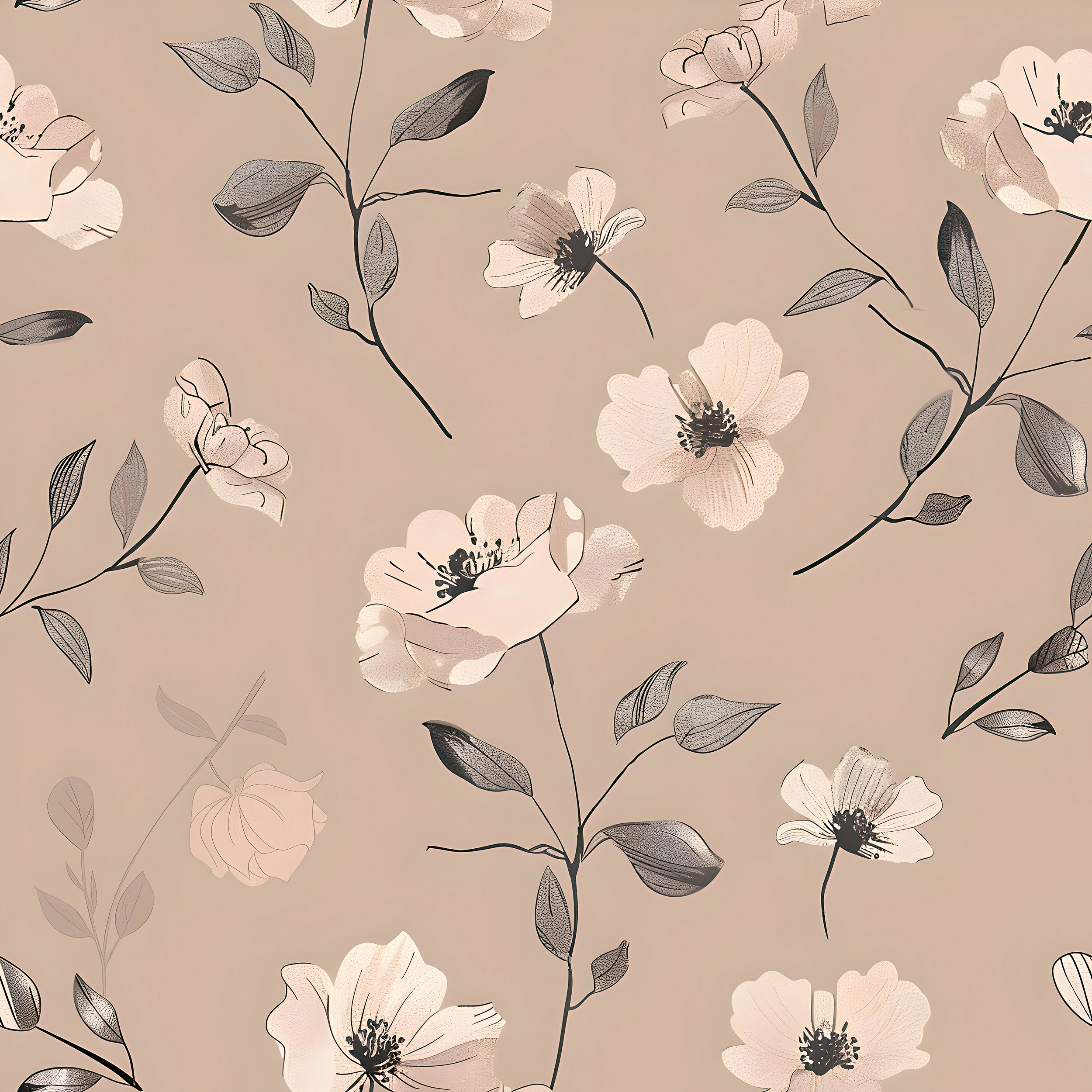 Watercolor Soft Pink Floral Wallpaper, Self-adhesive Dusty Rose Botanical Wall Decal, Meadow Flowers Removable Pastel Colors Wall Decor