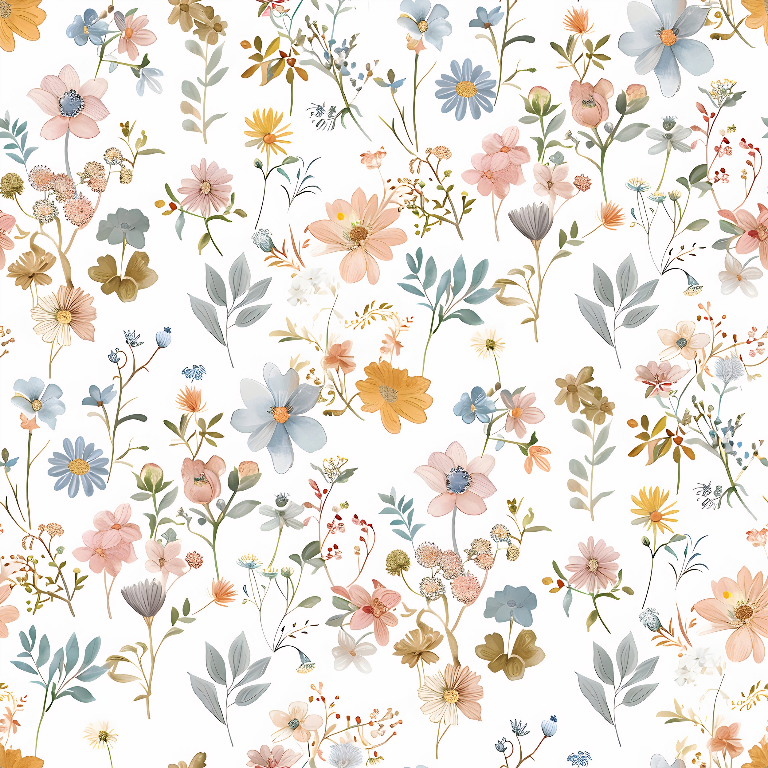 Soft Multi Color Floral Wallpaper, Pastel Meadow Flowers Wall Decal, Peel and Stick Light Botanical Wallpaper, Removable Field Wild Flower Pattern