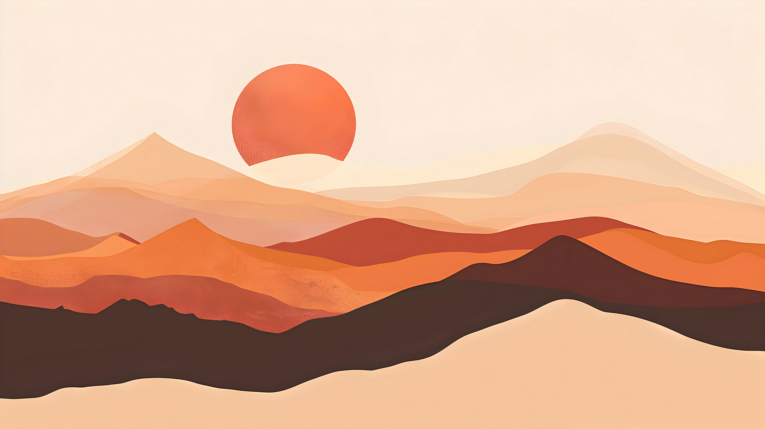 Minimalistic Desert Wall Mural, Peel and Stick Watercolor Sand Dunes Wallpaper, Abstract Mountain Sunset Mural, Beige and Brown Boho Mural