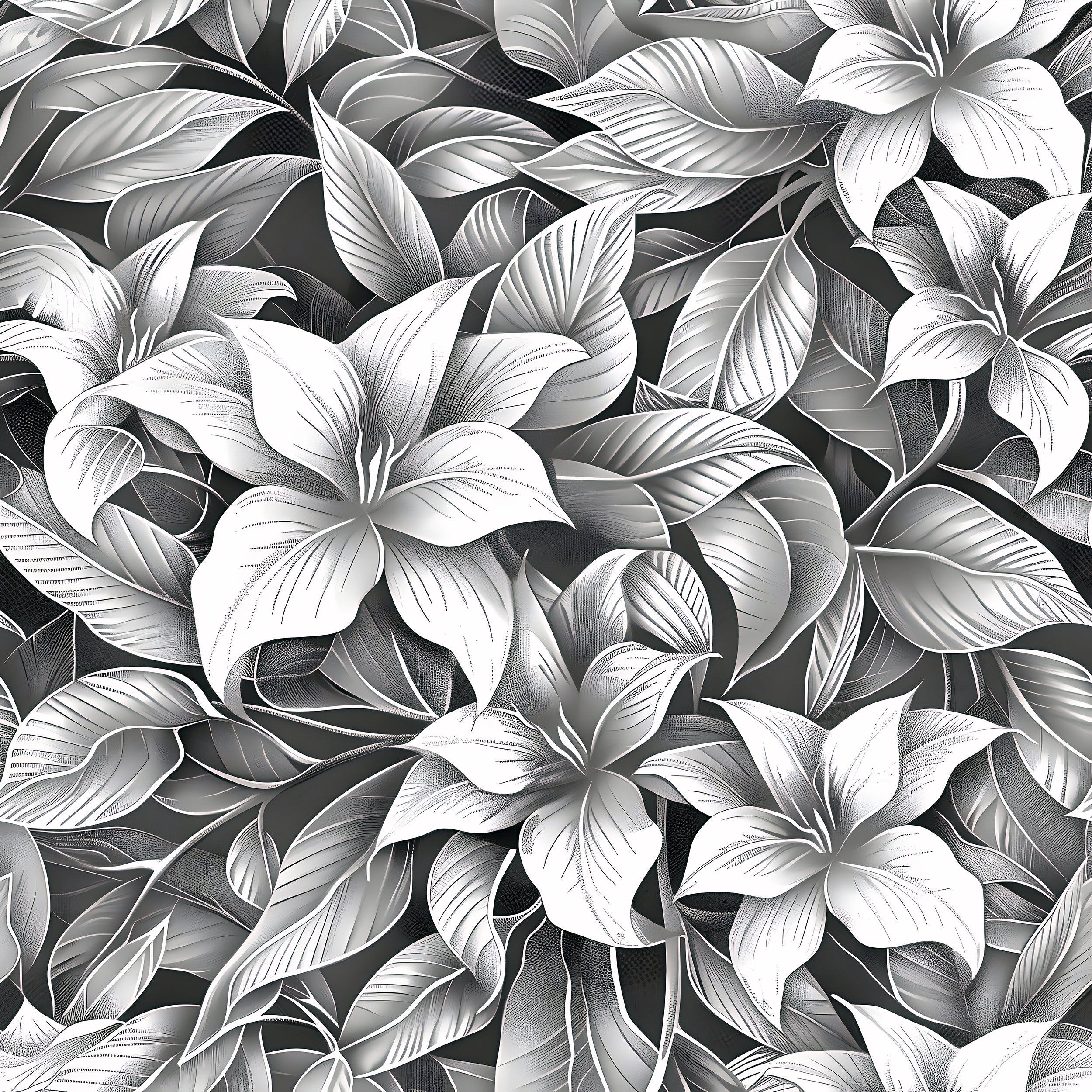 Stippling Style Floral Wallpaper, Peel and Stick Monochrome Flowers Decal, Black and White Floral Wallpaper, Removable Flower Pattern