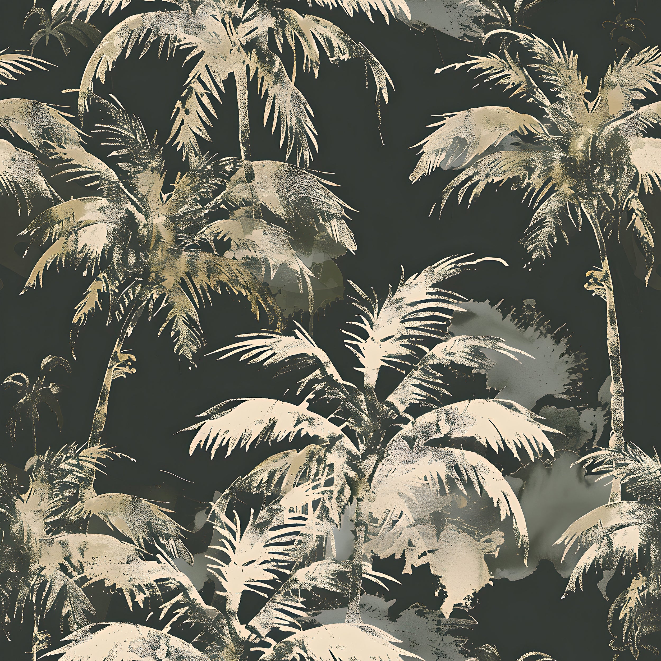 Palm Leaves Dark Wallpaper, Green and Beige Tropical Wall Decal, Peel and Stick Palm Tree Wallpaper, Removable Coastal Botanical Decor