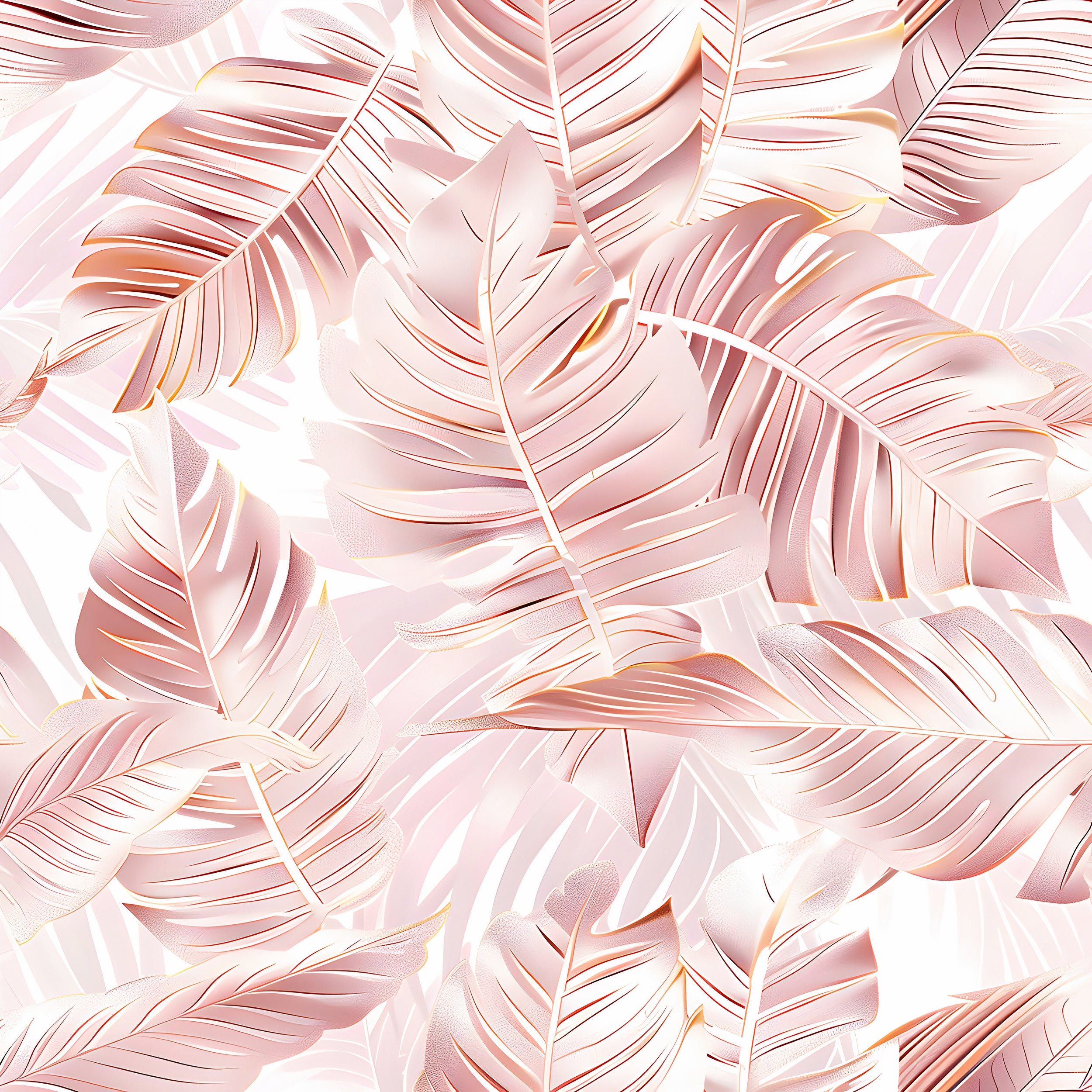Palm Leaves in Gold Rose Colour Wallpaper, Peel and Stick Pink Tropical Decal, Removable Coastal Botanical Wallpaper, Soft Pink Palm Tree Leaf Pattern