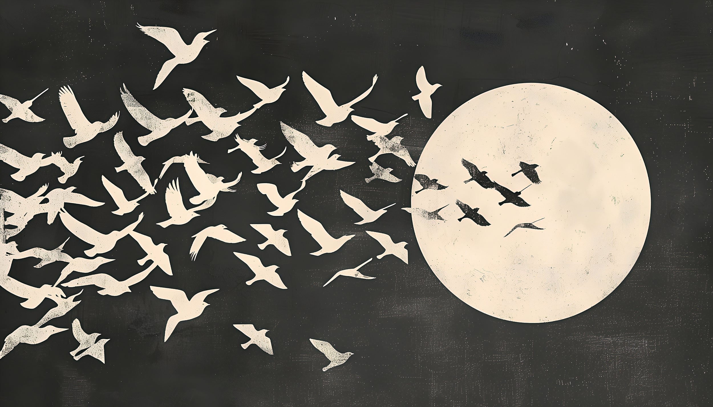 Abstract Birds Swallow Mural, Black and White Abstract Wallpaper, Peel and Stick Japanese Birds and Sun Art, Removable Two-Color Decor