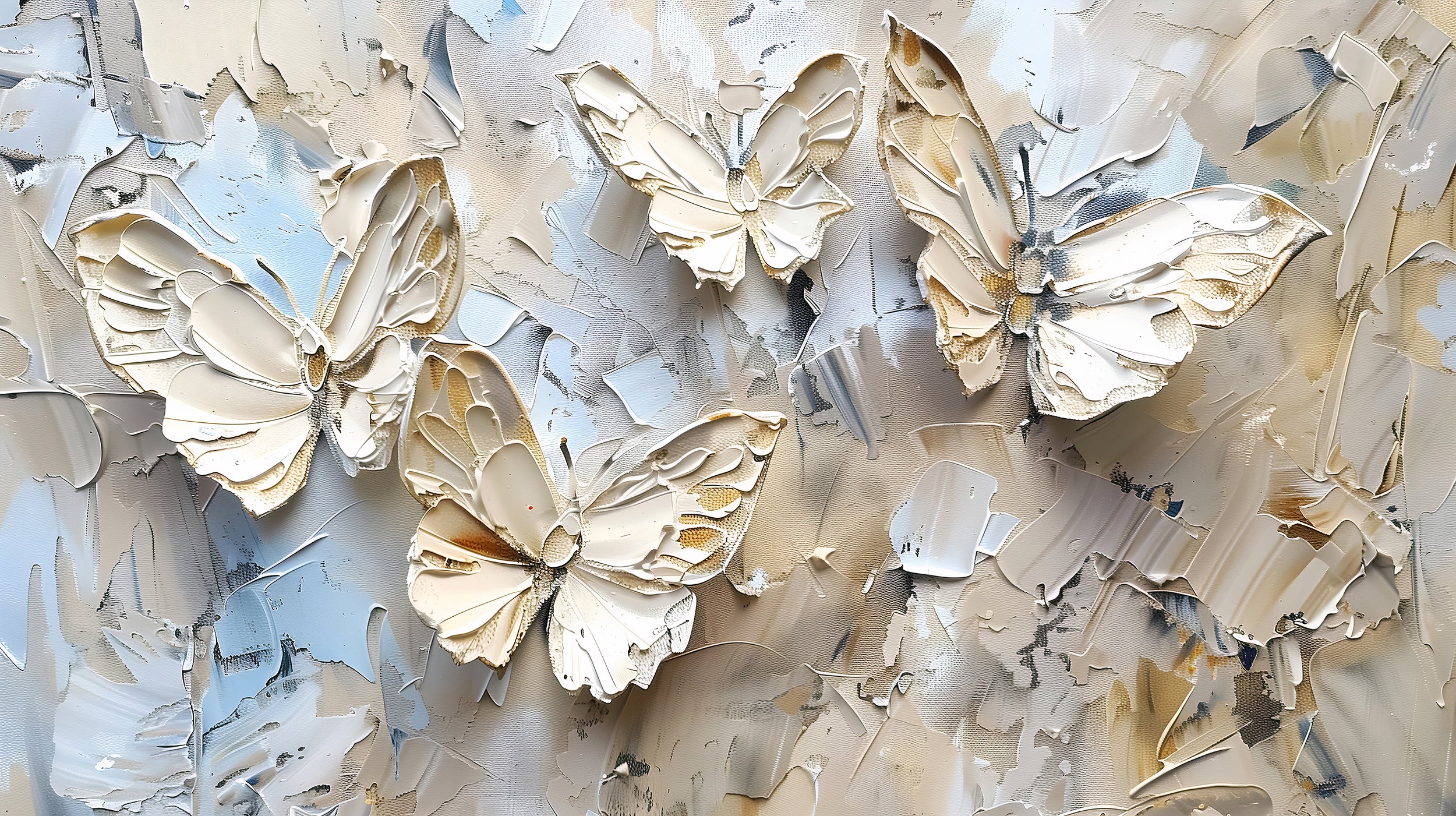 Abstract Butterflies Wall Mural, Peel and Stick Butterflies Palette Knife Oil Painting Wall Art, Removable Beige 3D Nature Wallpaper