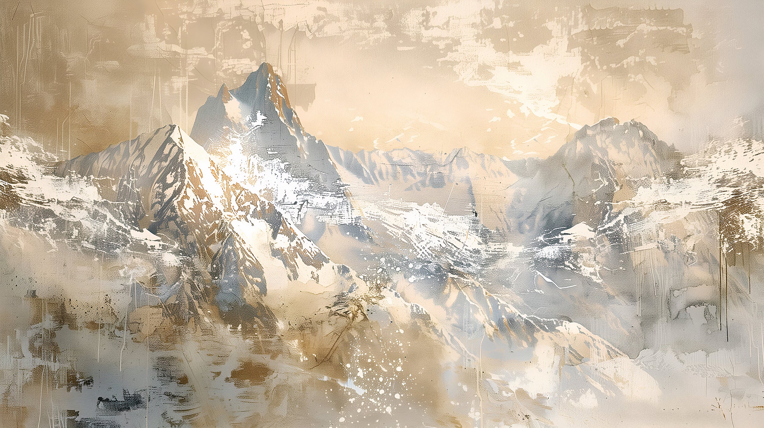 Abstract Beige Mountains Mural, Peel and Stick Watercolor Landscape Wallpaper, Removable Accent Wall Oil Painting Mountains Decor