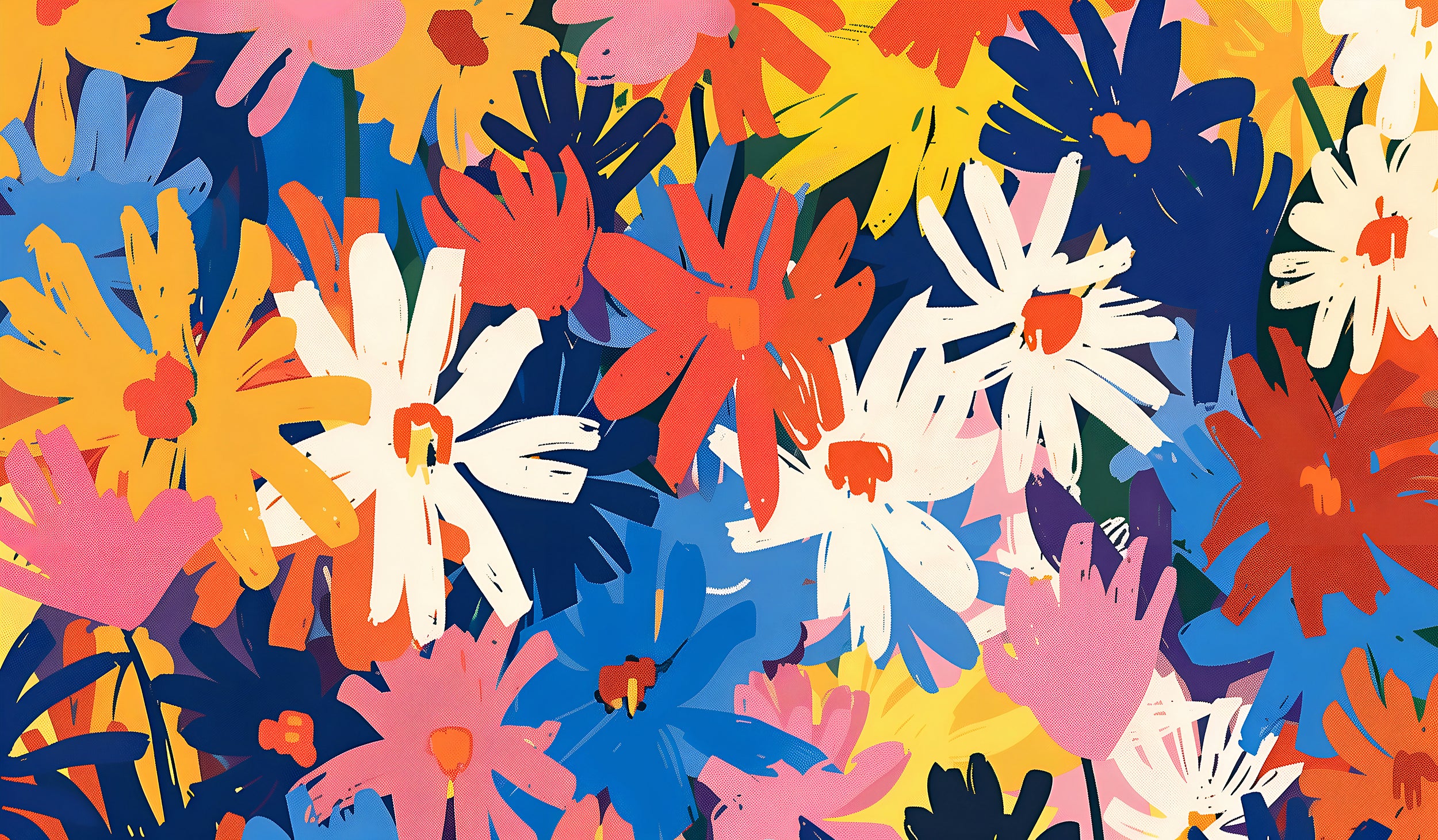 Colorful Daisies Wallpaper, Peel and Stick Abstract Floral Art, Removable Meadow Flowers Wall Mural, Nursery Colorful Botanical Wall Decor