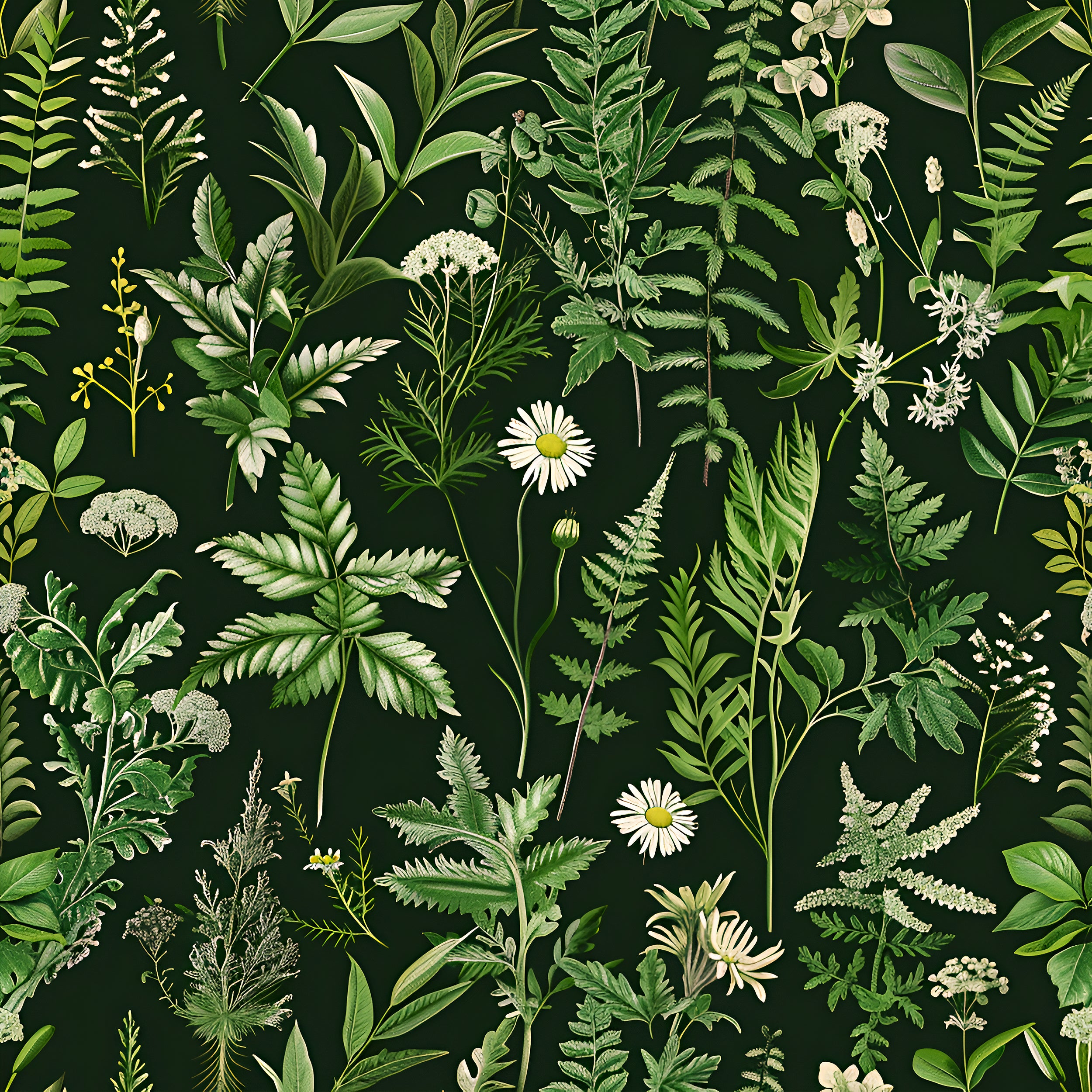 Dark Fern Wallpaper, Peel and Stick Greenery Wall Decor, Removable Black and Green Botanical Wallpaper, Green Fern Leaves Pattern