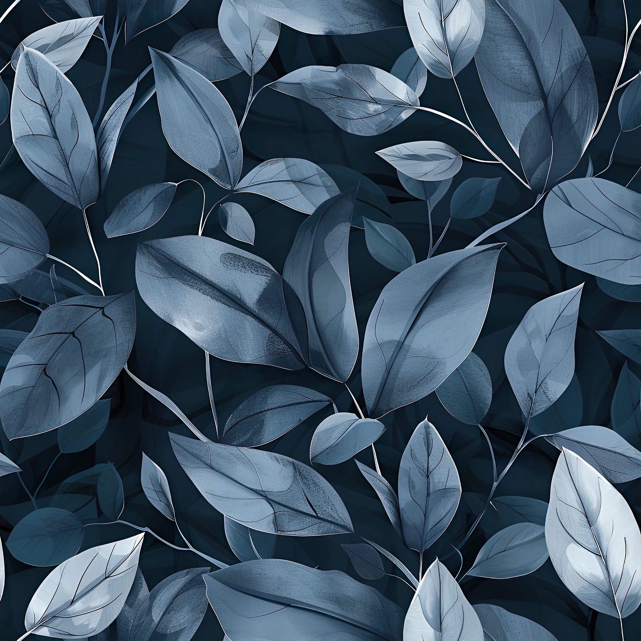 Large Scale Blue Leaf Pattern Wallpaper, Peel and Stick or Pre-pasted Dark Botanical Wallpaper, Accent Wall Vibrant Navy Blue Art