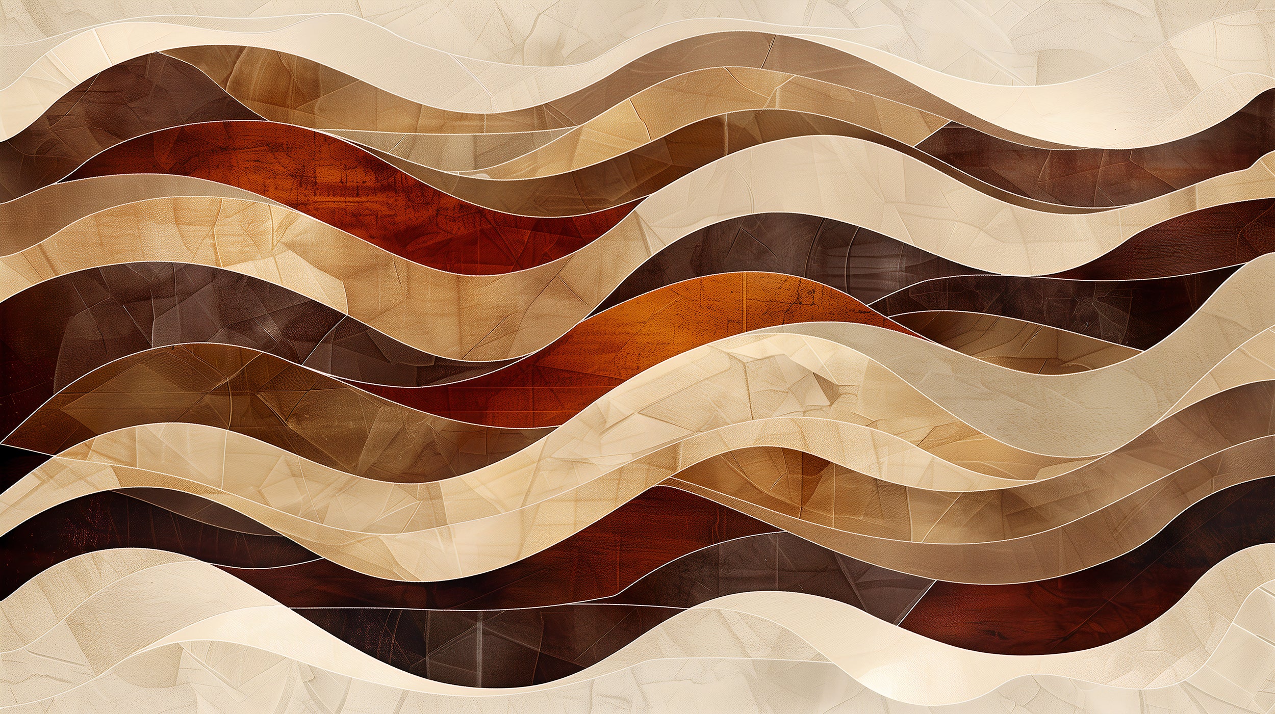 Brown and Beige Boho Wavy Mural, Peel and Stick Geometric Wallpaper, Removable Abstract Wavy Line Art, Modern Wall Decor