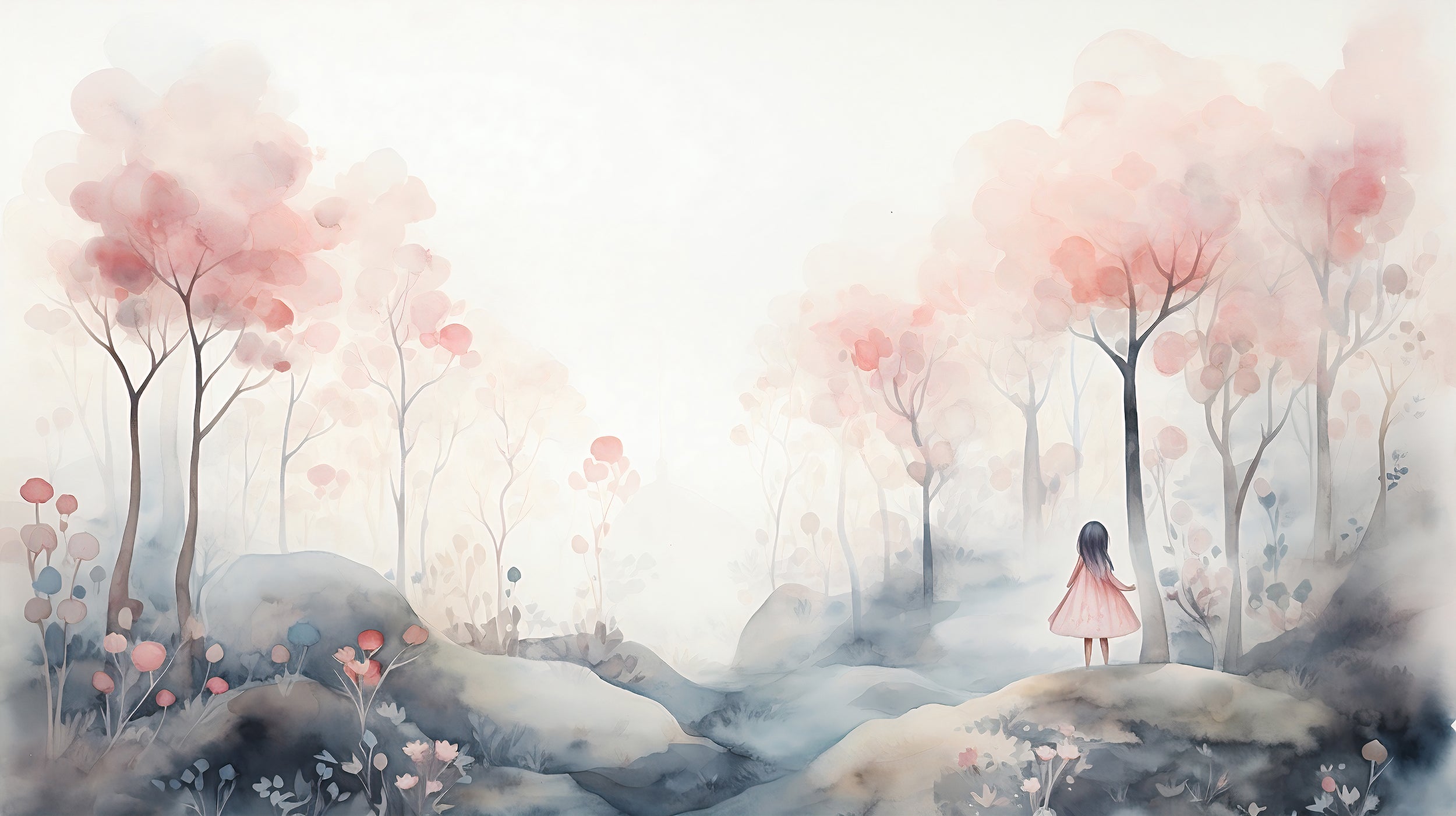 Watercolor Forest Landscape Wall Decal Detail