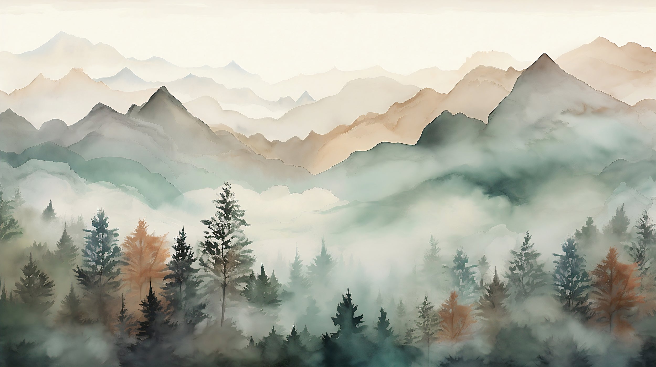 Misty Forest Wallpaper for Tranquil Room Ambiance