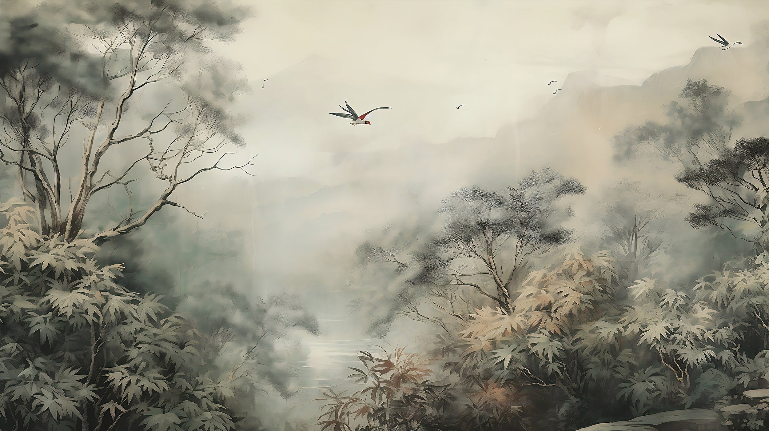 Tranquil Tropical Soft Color Wall Mural Aesthetics