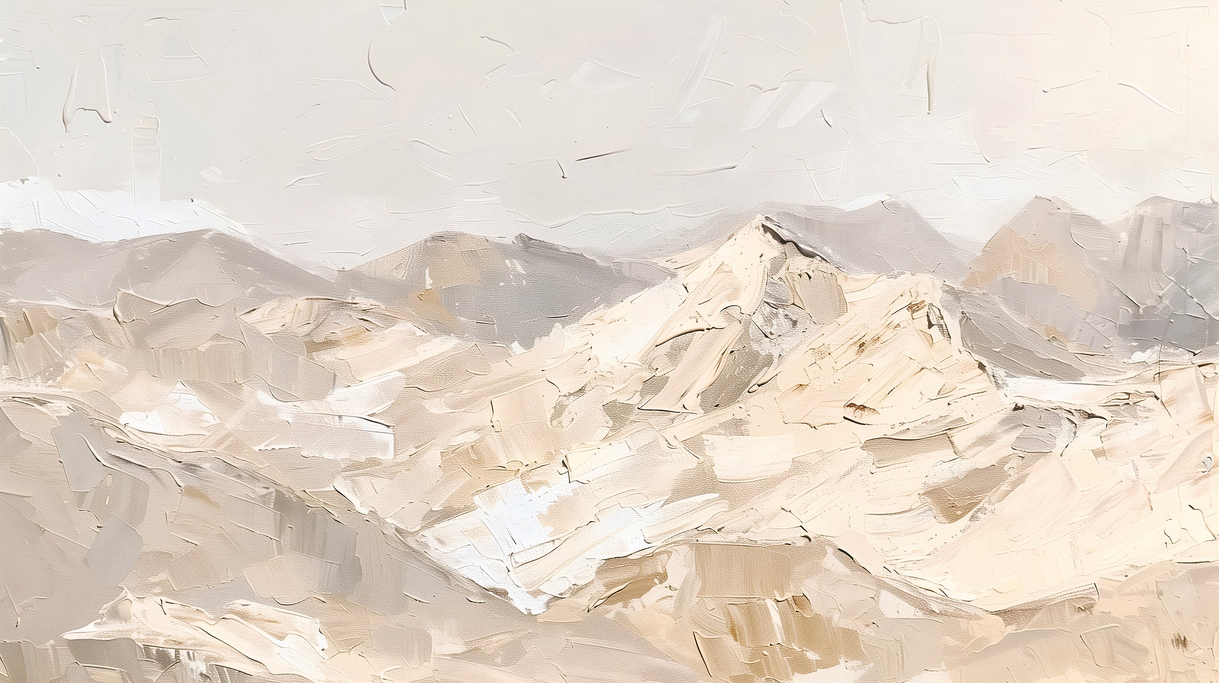 Beige Mountains in Palette Knife Style Mural, Abstract Peel and Stick Landscape Art, Removable Mountains Oil Painting Wallpaper