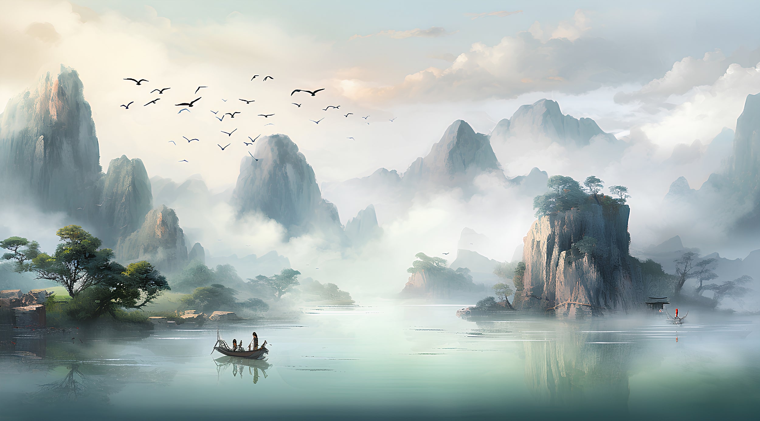 Tranquil Boat on the Lake Wall Decal