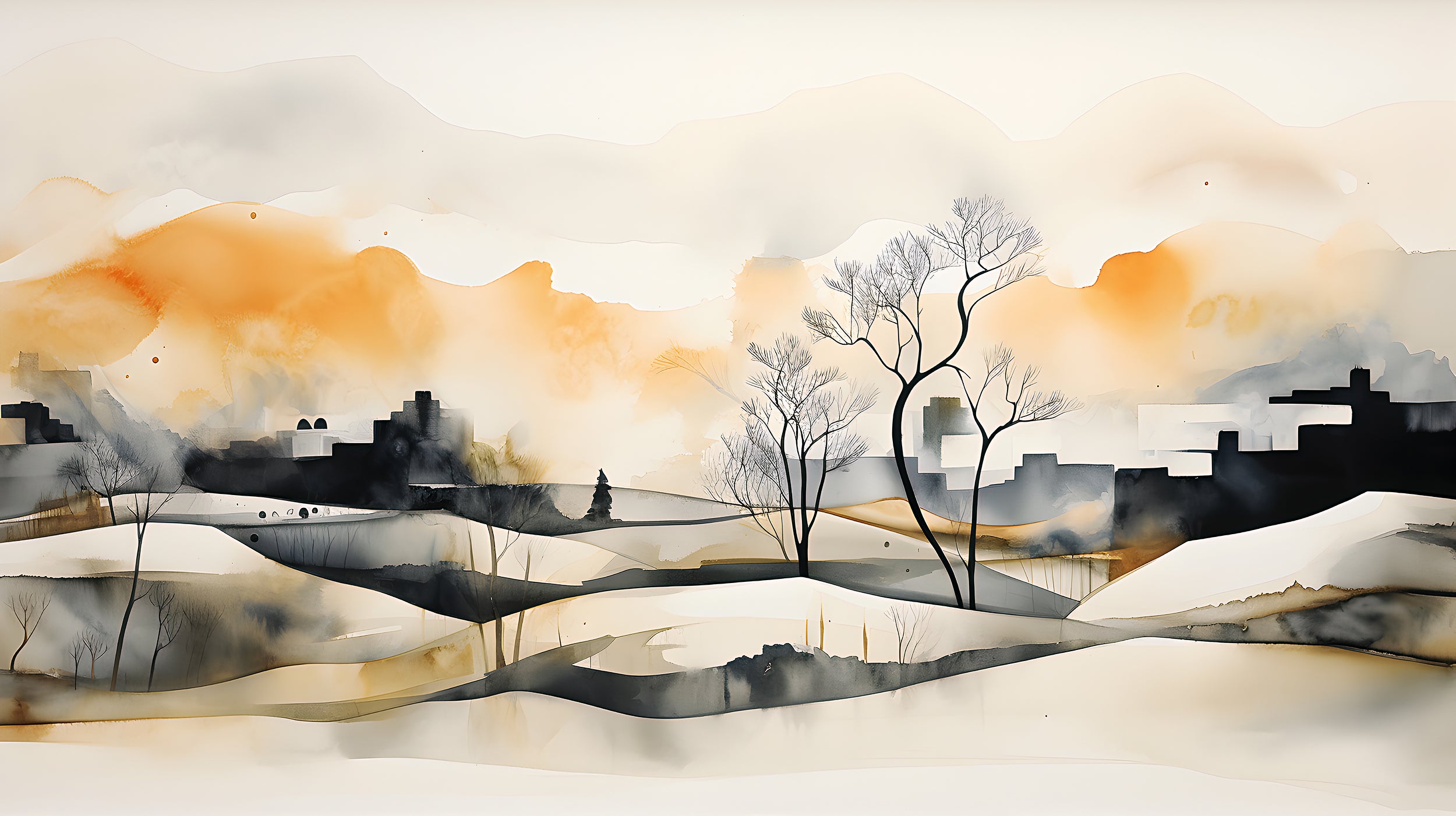 Contemporary Art Wall Decal in Yellow Hues