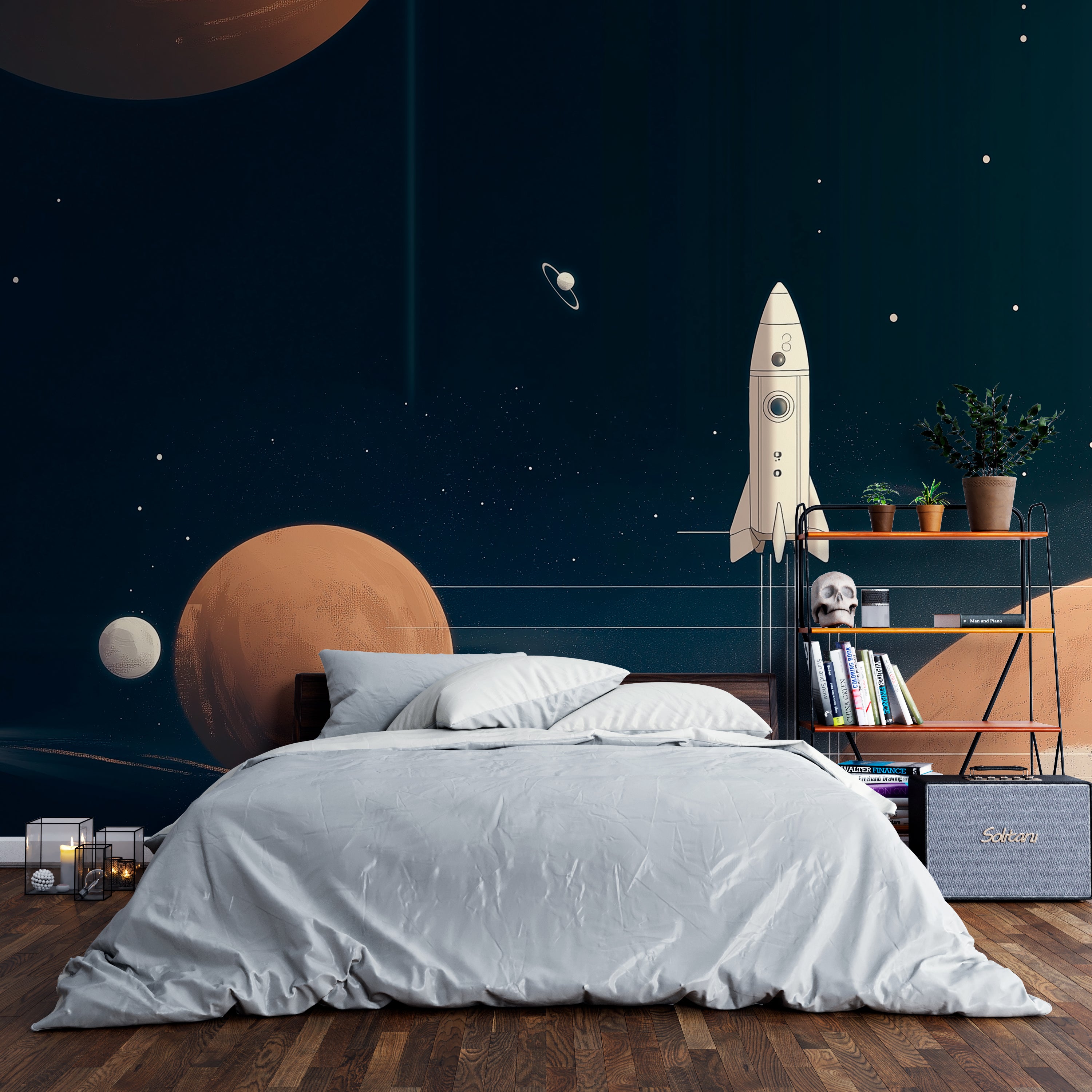 Space Adventure Wallpaper - Rocket Launch Among Planets