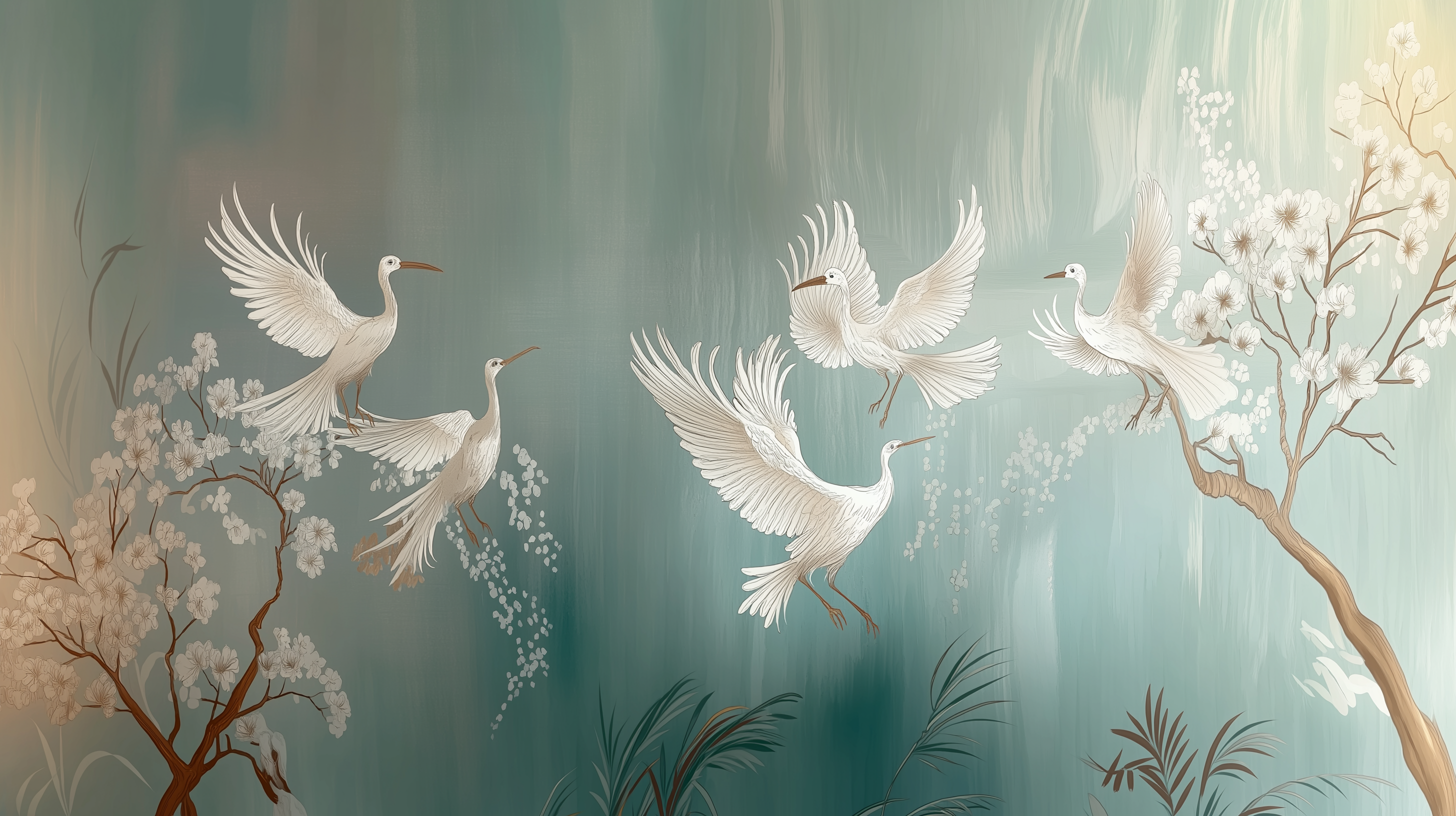 Elegant Floral Bird Wallpaper – Vintage Botanical Wall Decor for Living Room