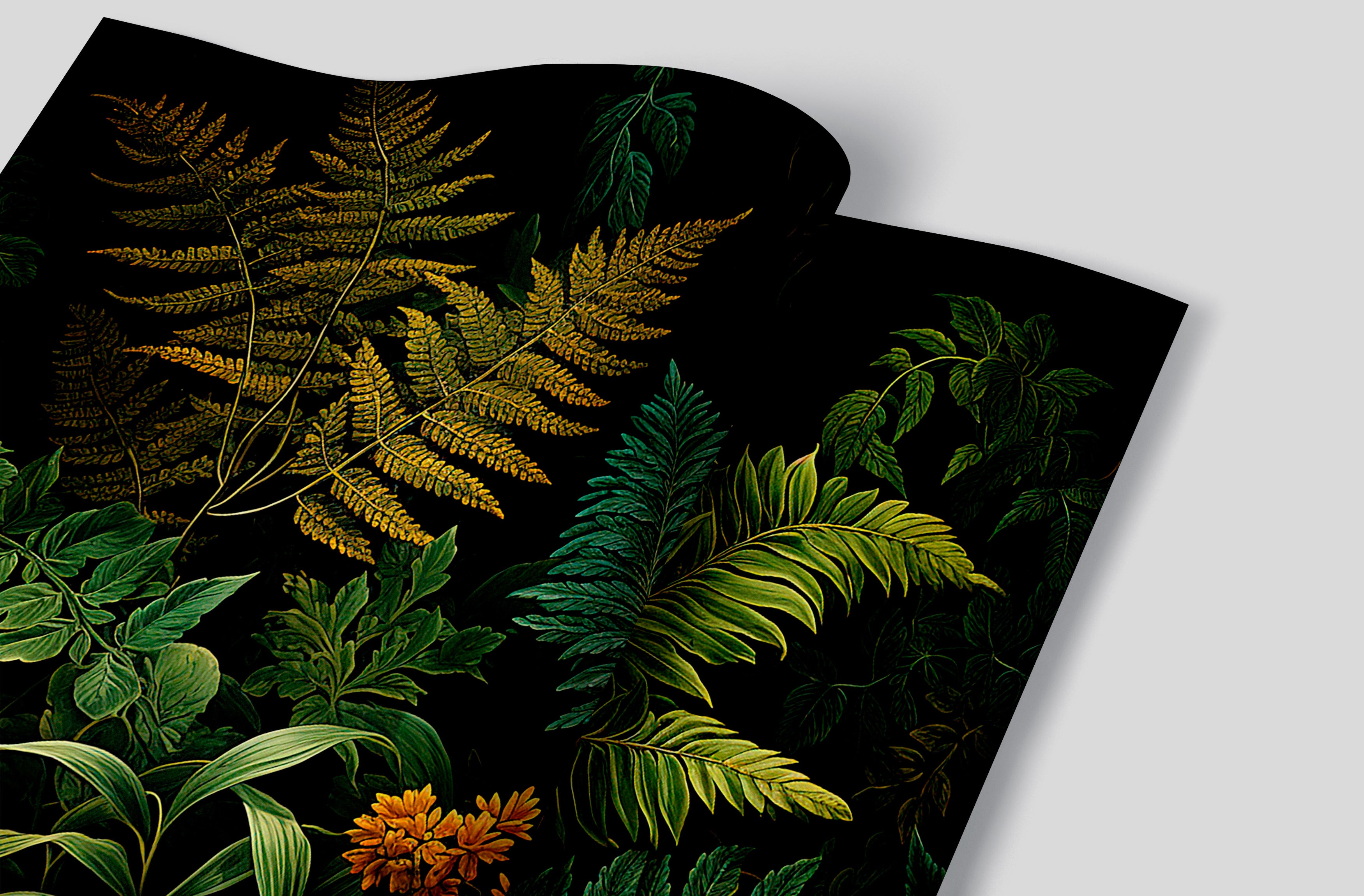 Garden Jungle Mural with Dark and Green Leaves Decor