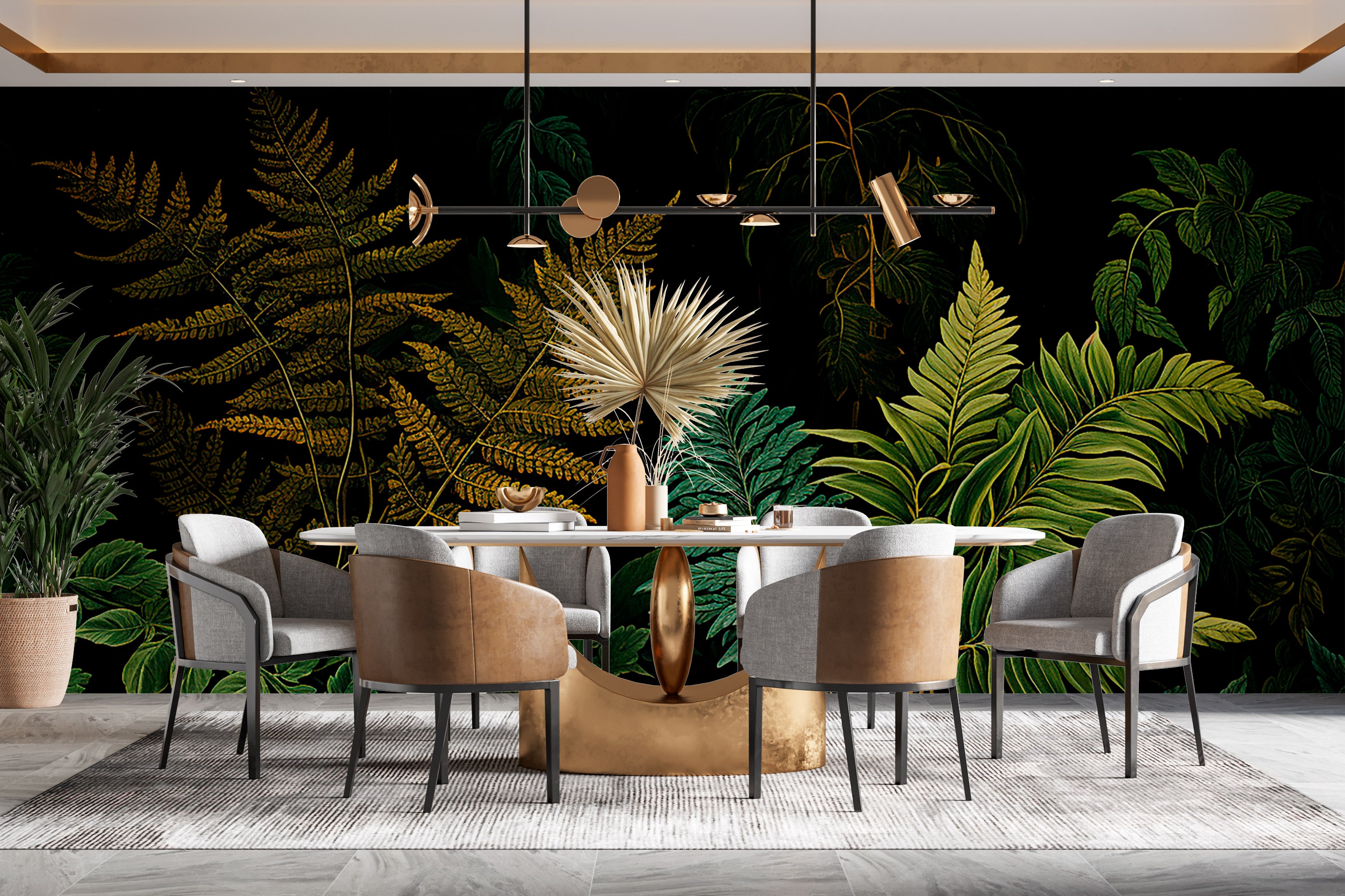 Peel and Stick Jungle Mural with Dark Leaves Theme