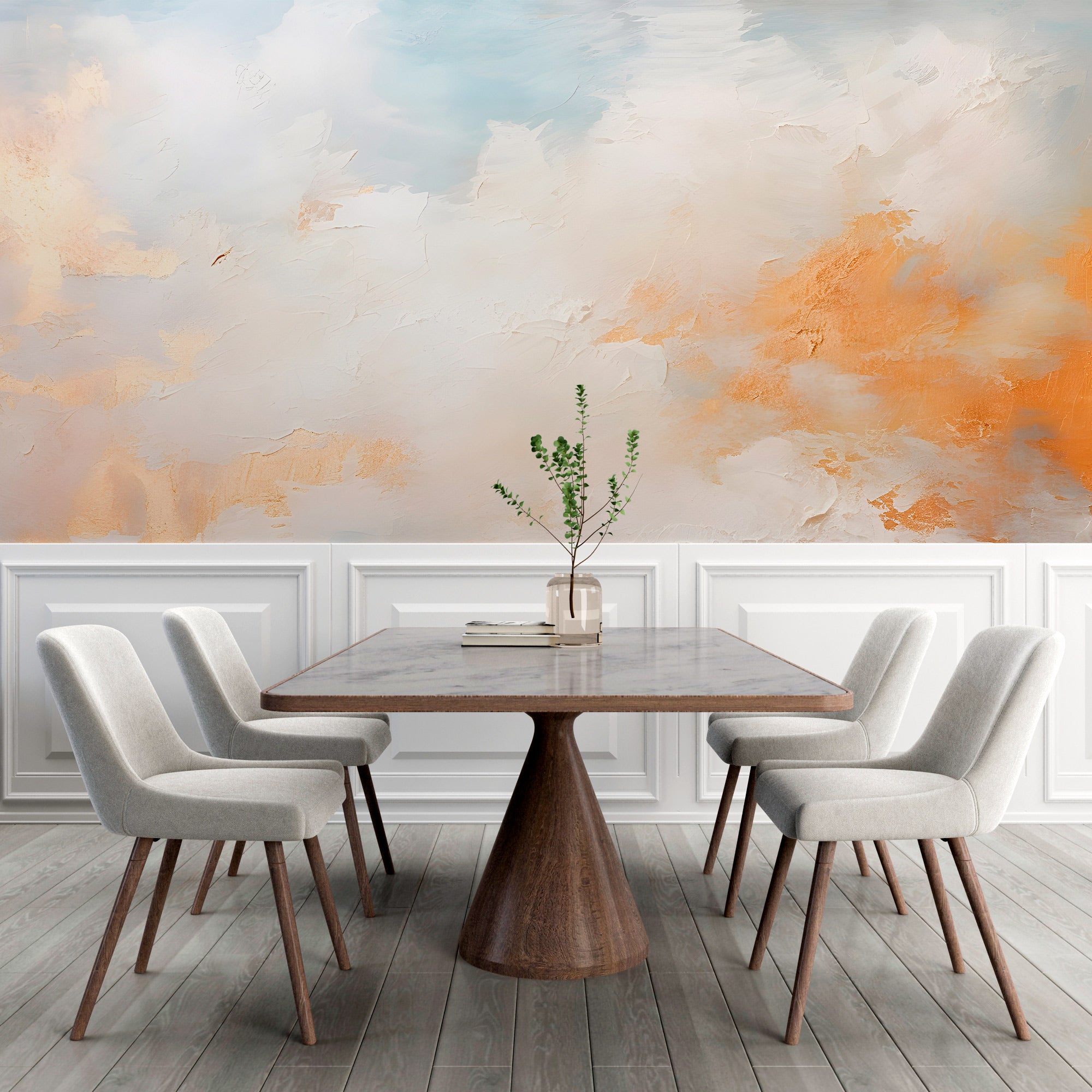 Heavenly Golden Clouds Watercolor Mural