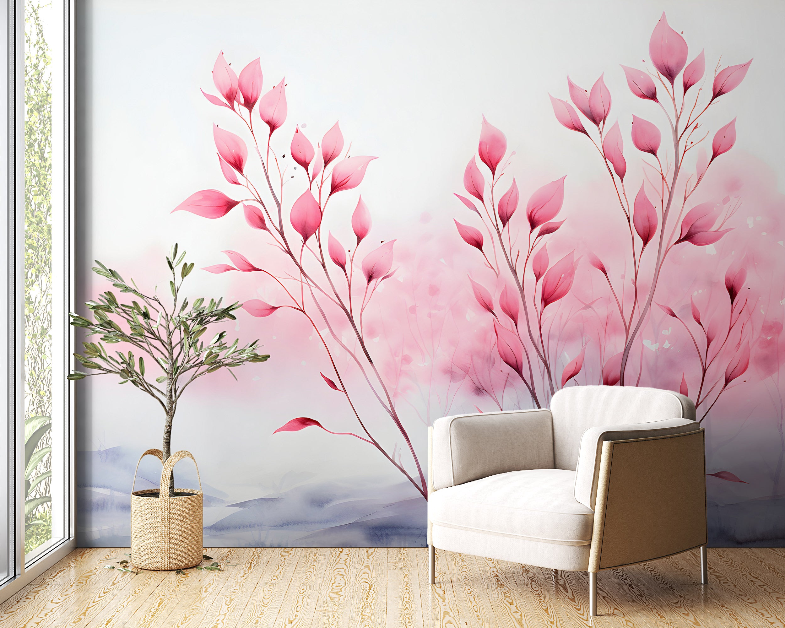 Elegant Leaves Branch Wallpaper