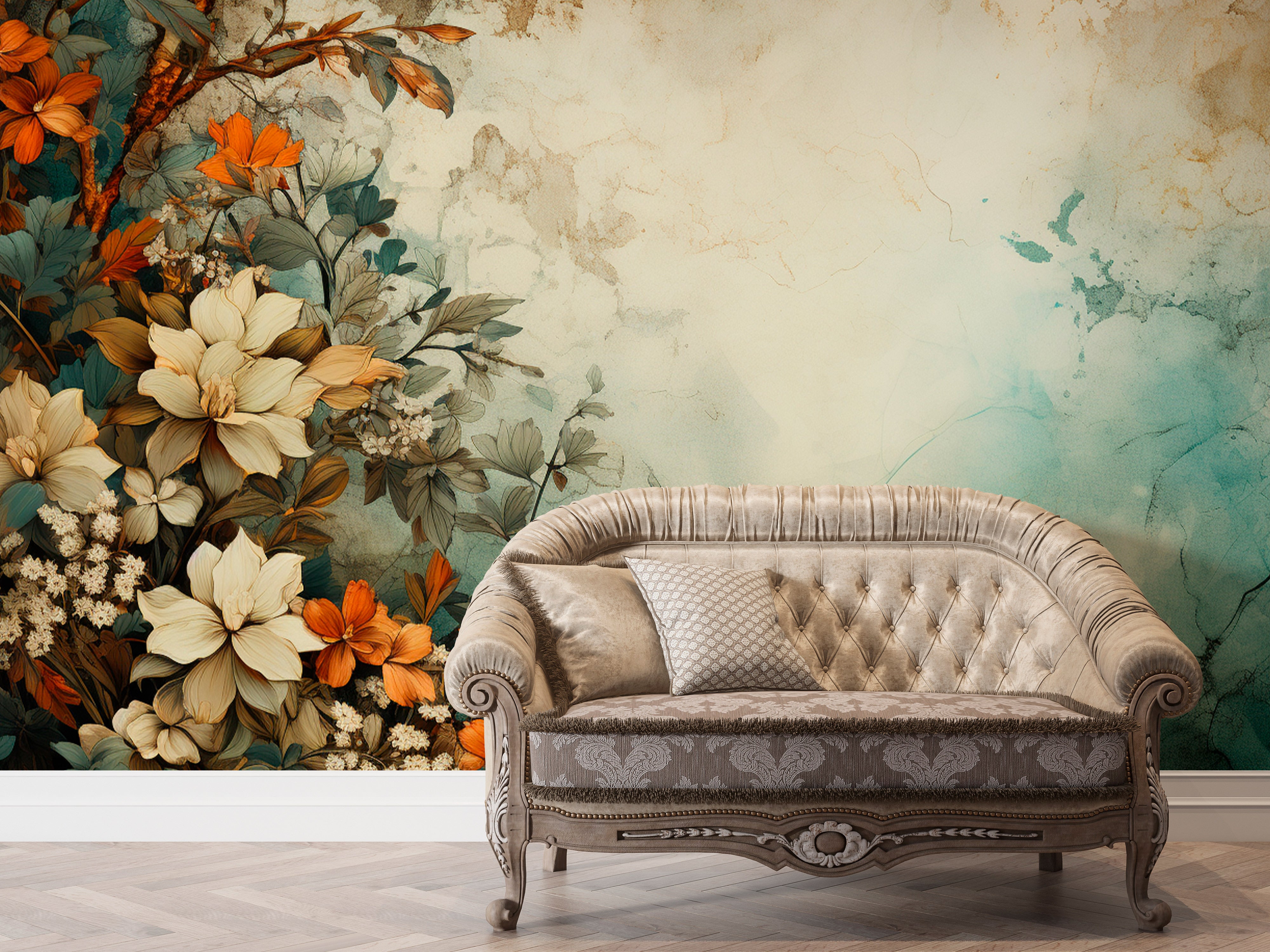 Antique Style Flowers on Wall - Peel and Stick Art